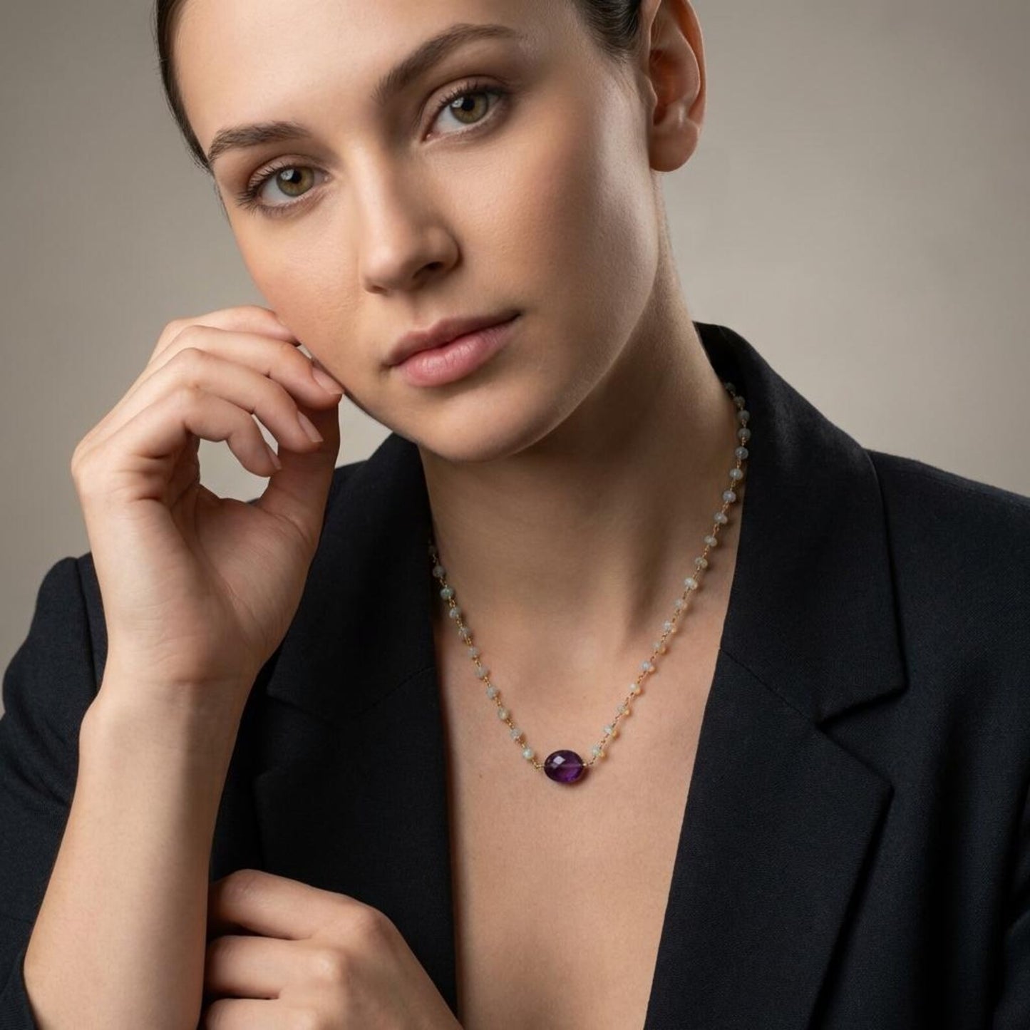 Amethyst and Ethiopian Opal Beaded Necklace