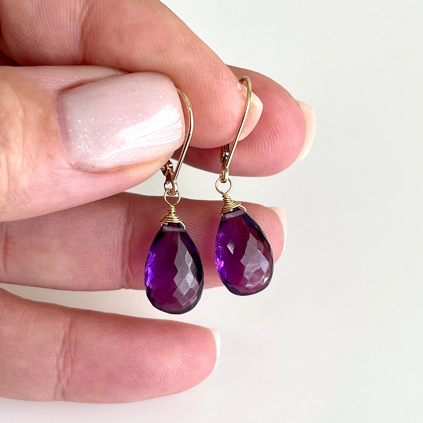 Amethyst Teardrop Earrings- Solid 14k Gold February Birthstone