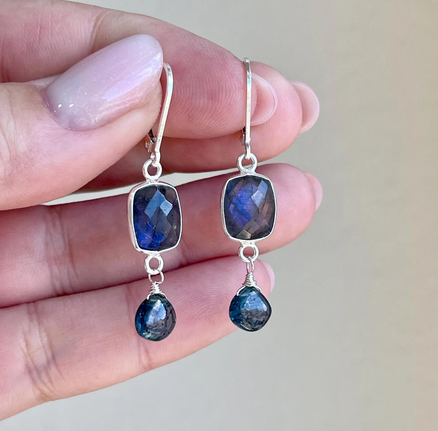 Labradorite and Blue Tourmaline Earrings