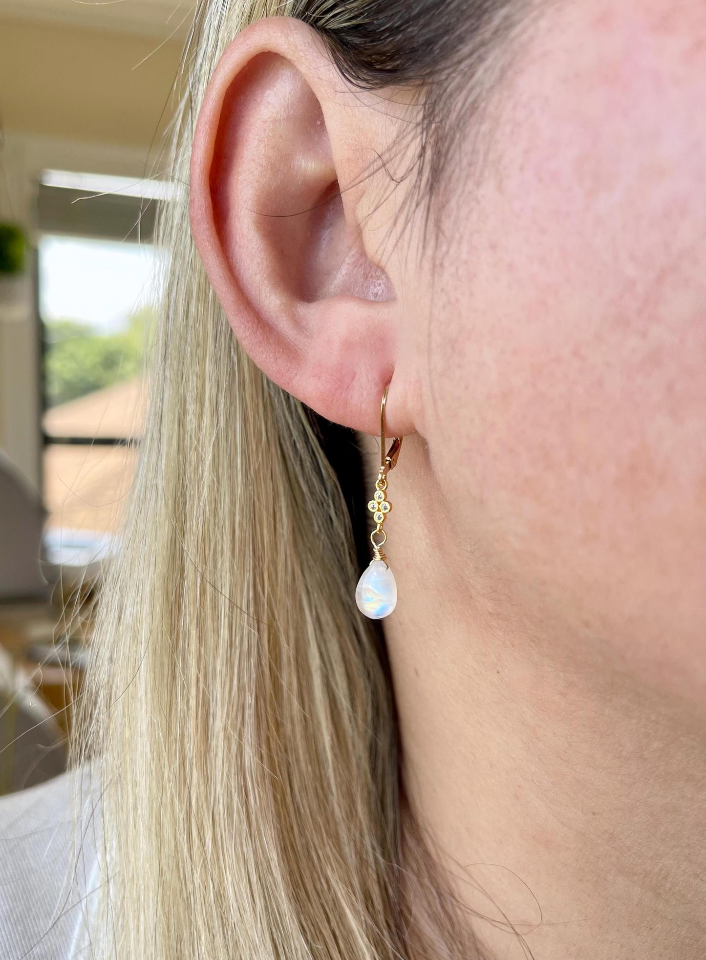 Rainbow Moonstone Teardrop Earrings