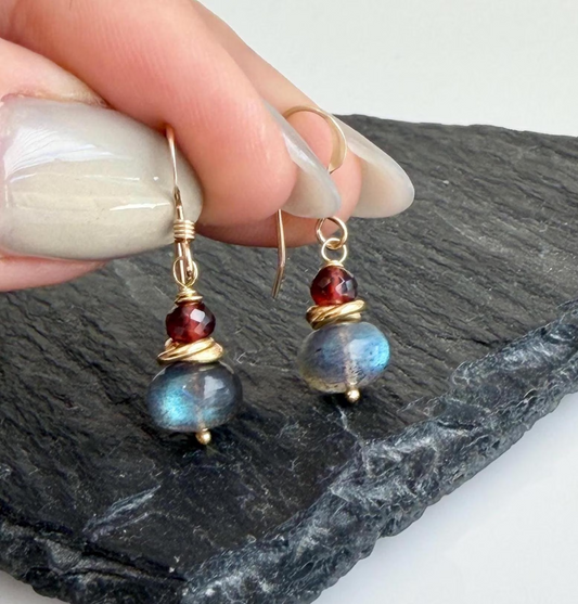 Labradorite and Garnet Mini Earrings