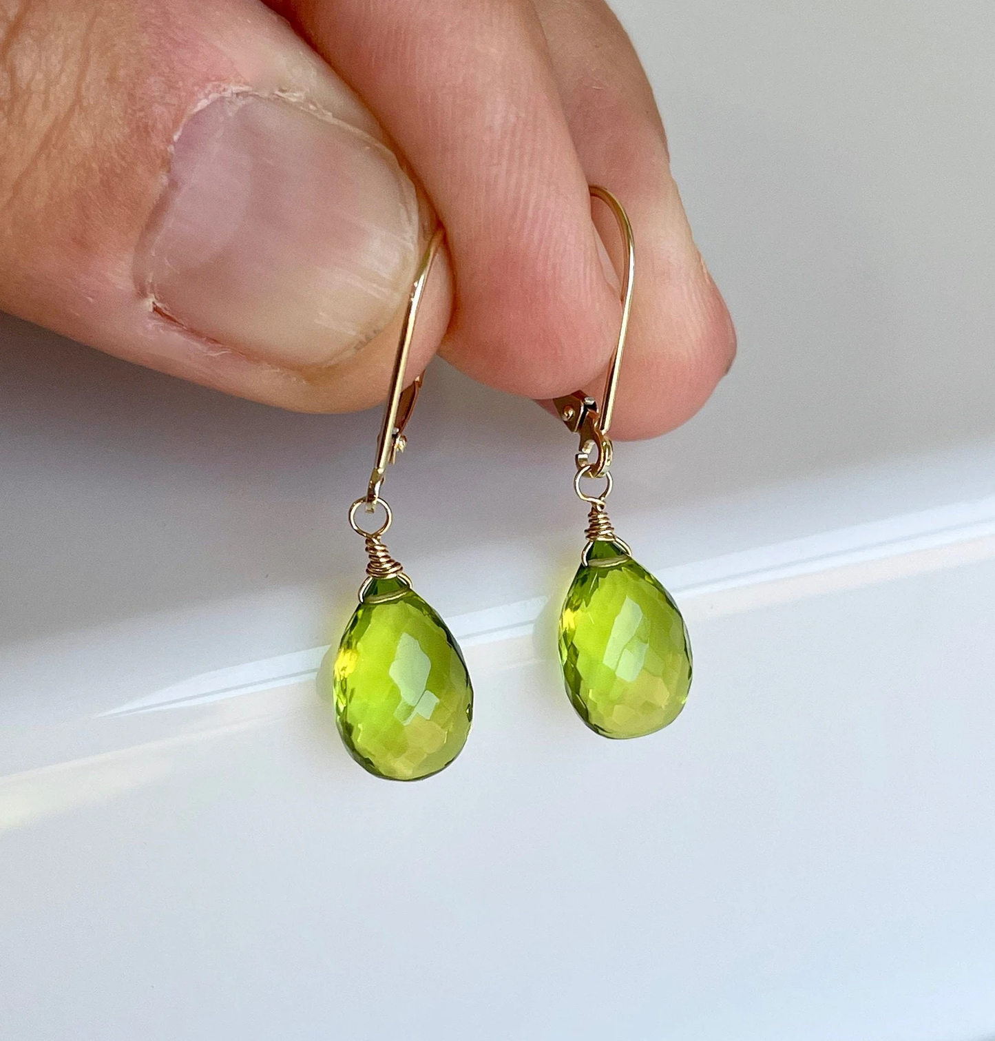 Peridot Teardrop Earrings- Solid 14k Gold August Birthstone