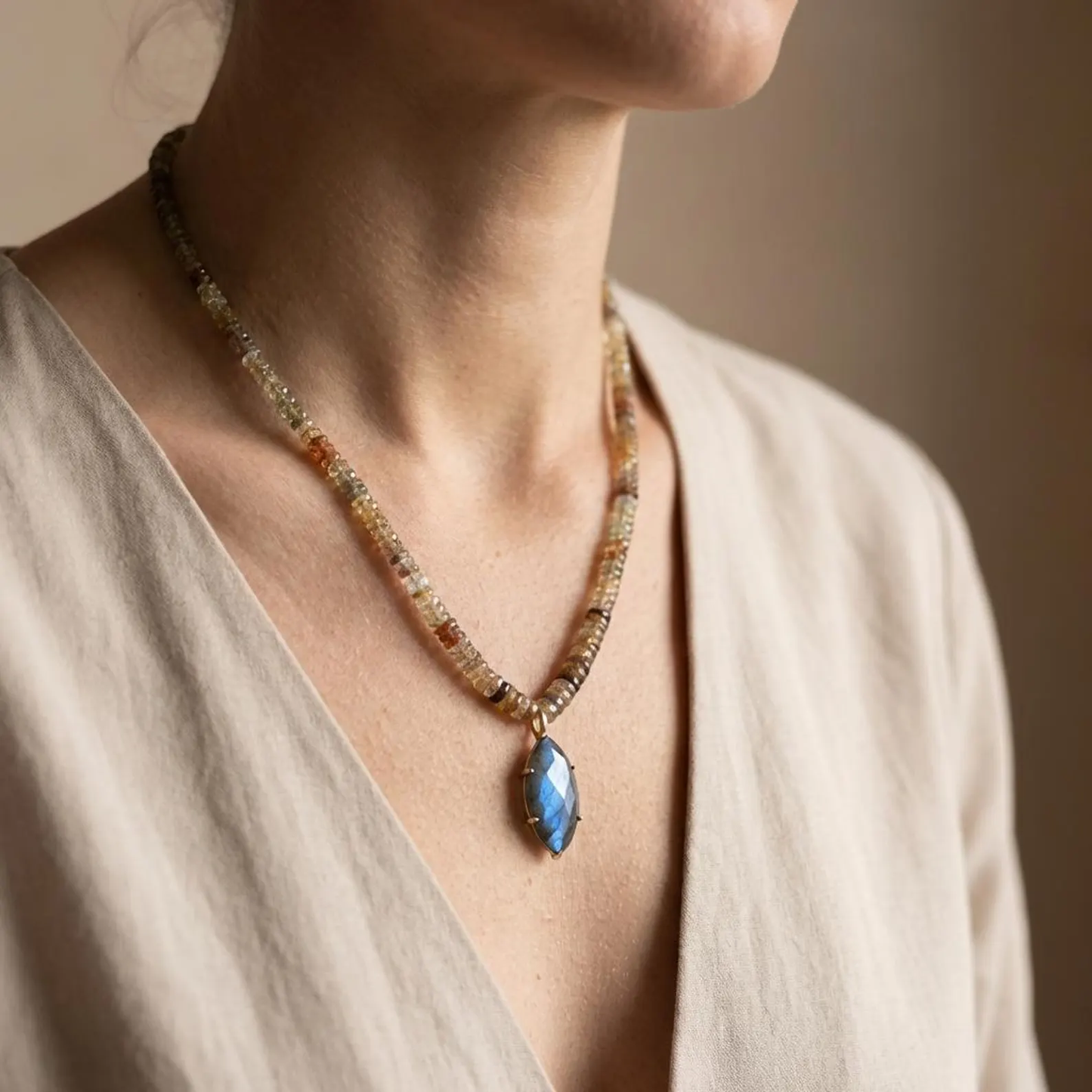 Natural Sapphire and Labradorite Statement Necklace,
