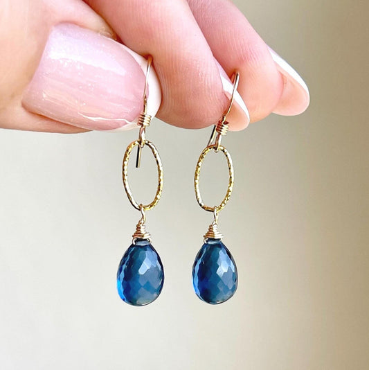 Blue Sapphire Teardrop Oval Link Earrings