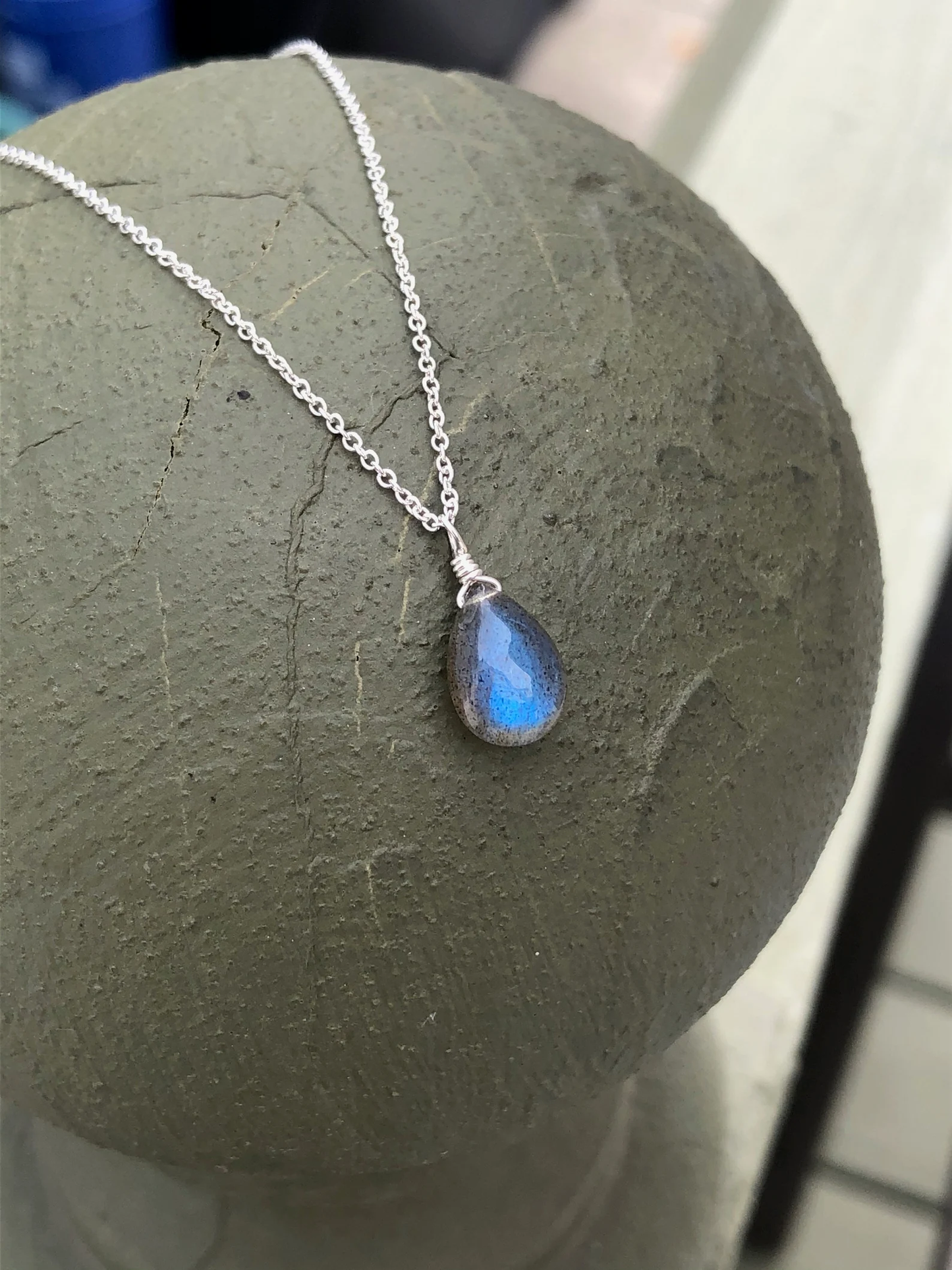 Labradorite Smooth Teardrop Necklace, Blue Flash Drop Jewelry