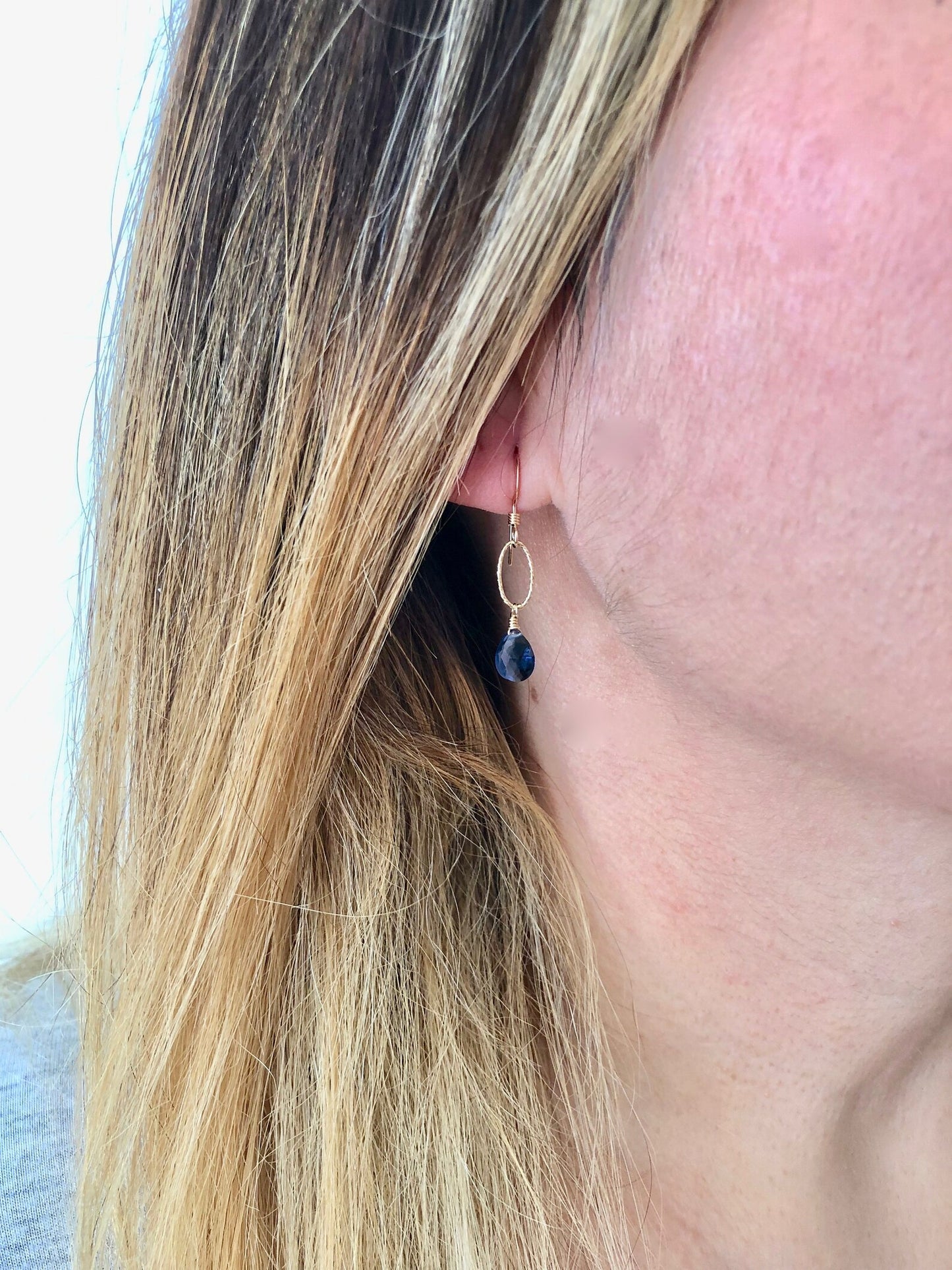 Blue Sapphire Teardrop Oval Link Earrings
