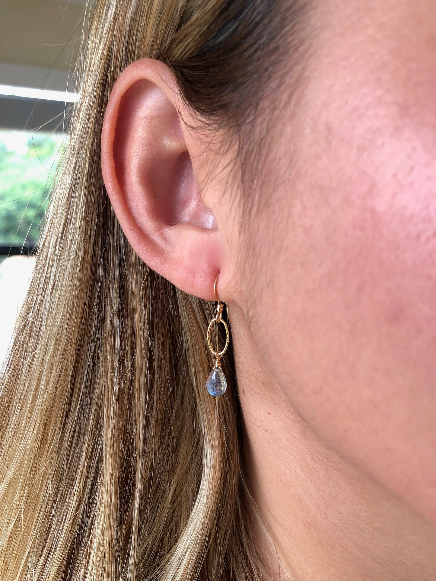 Labradorite Teardrop Oval Link Earrings