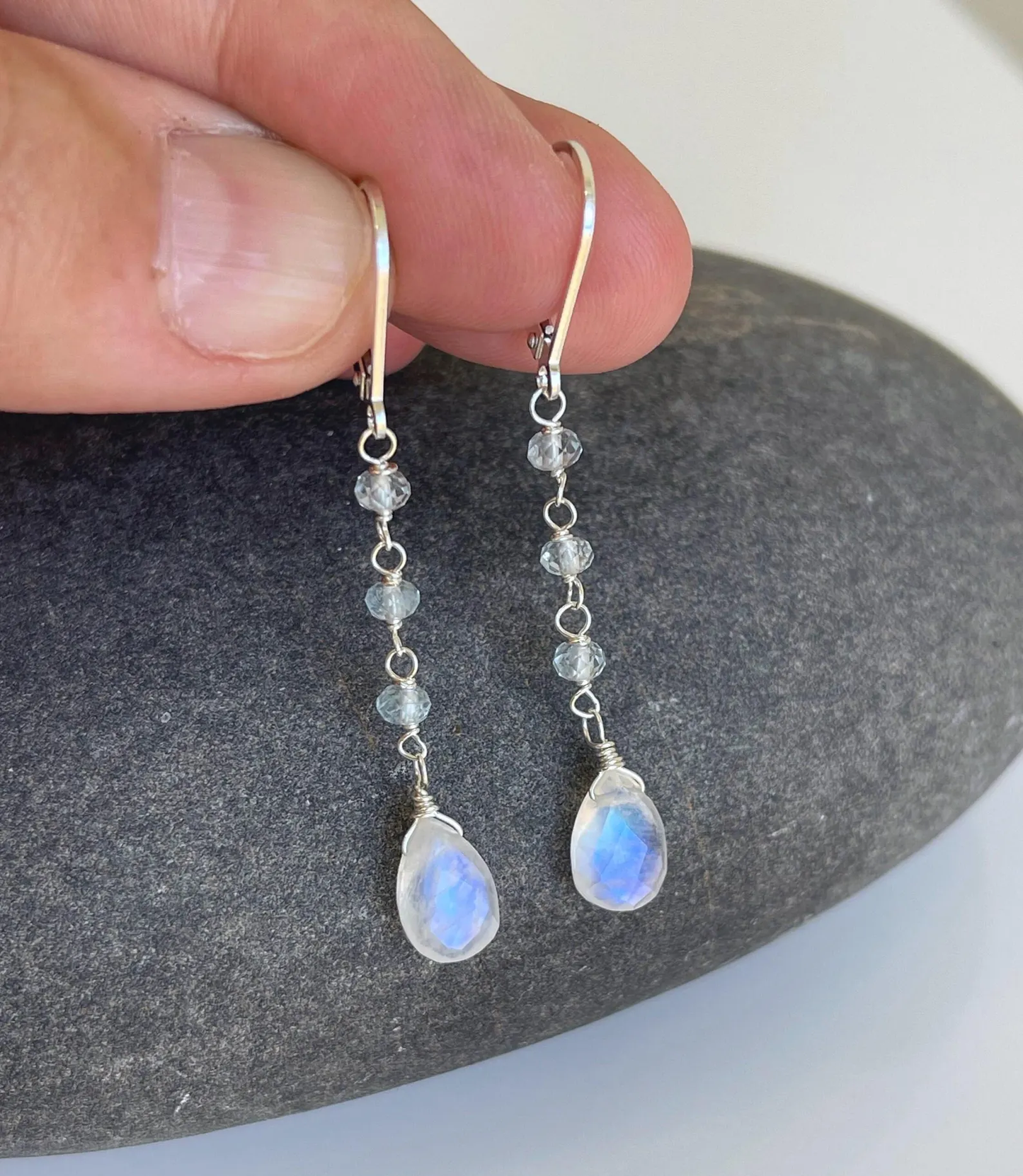 Moonstone and Aquamarine Dangle Earrings