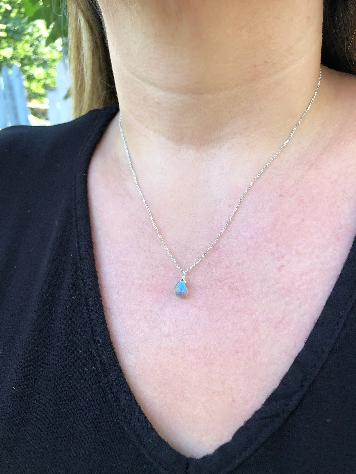 Labradorite Smooth Teardrop Necklace, Blue Flash Drop Jewelry