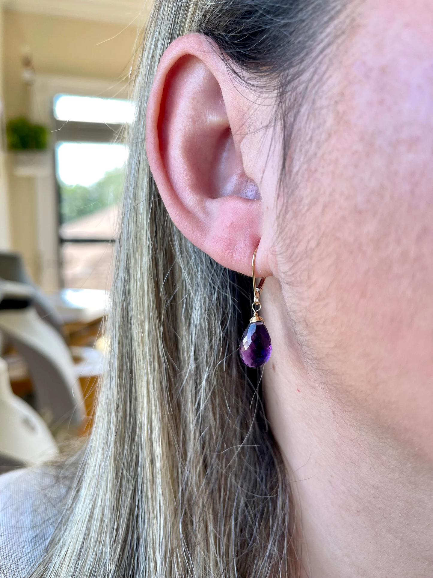 Amethyst Teardrop Earrings- Solid 14k Gold February Birthstone