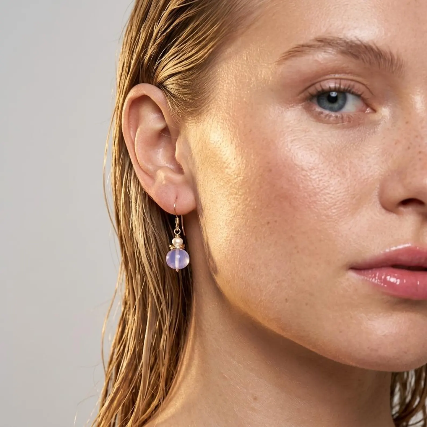 Lavender Quartz and Pearl Earrings