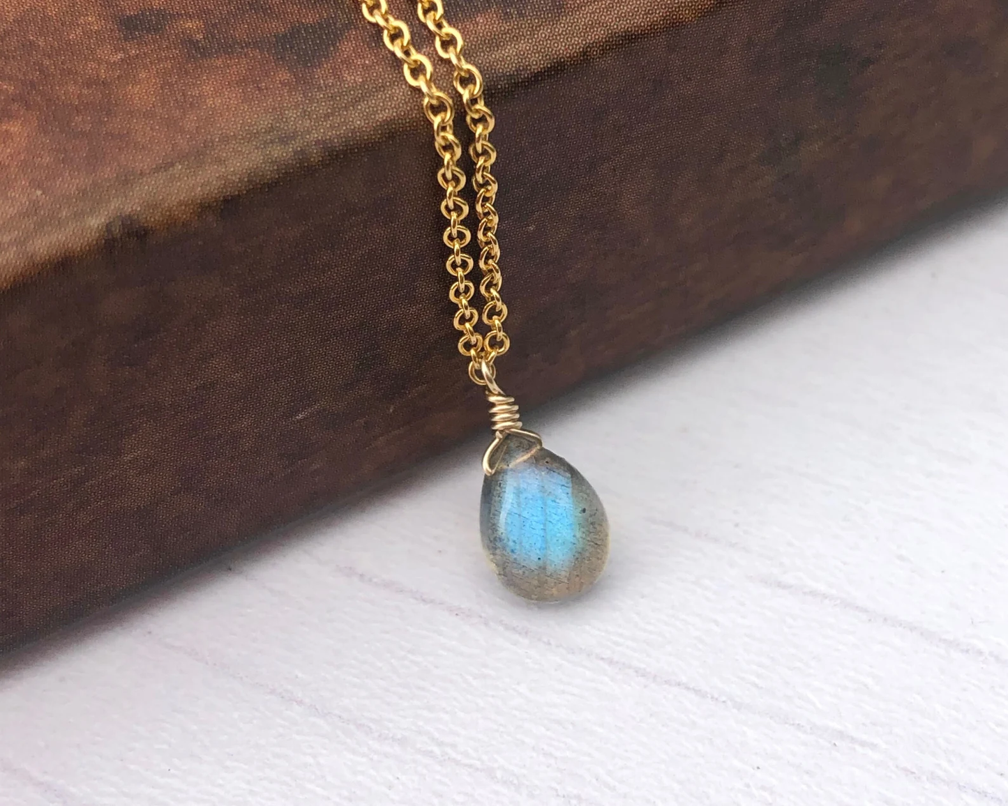Labradorite Smooth Teardrop Necklace, Blue Flash Drop Jewelry