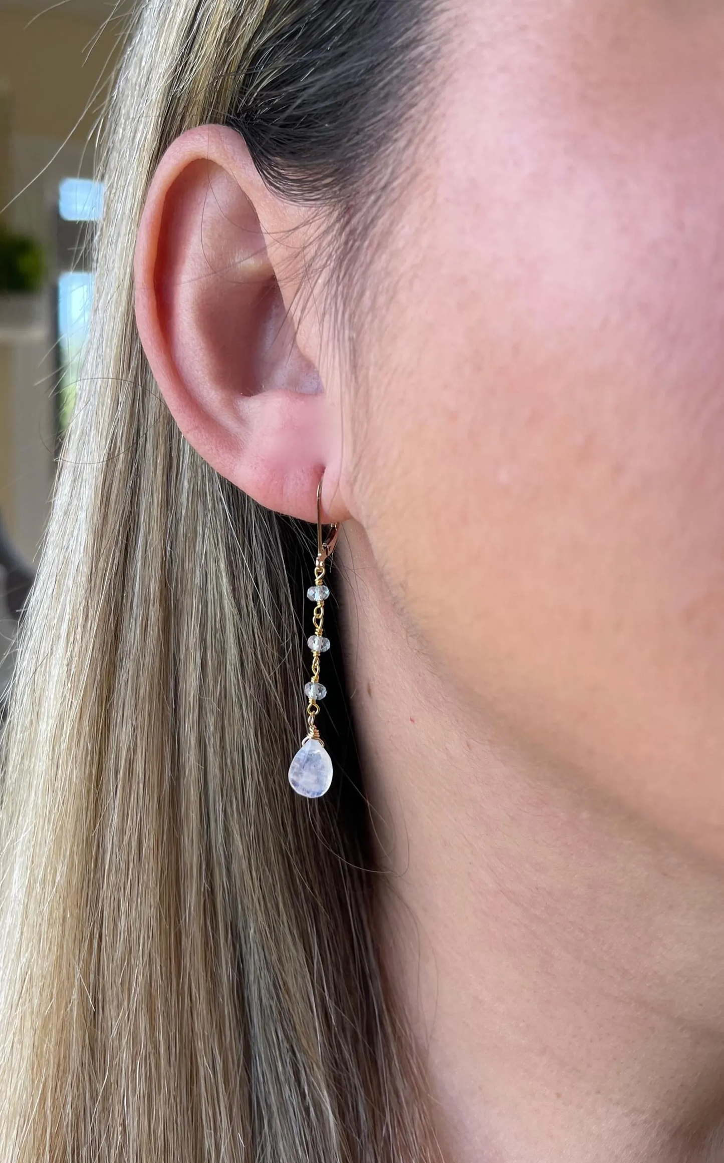 Moonstone and Aquamarine Dangle Earrings
