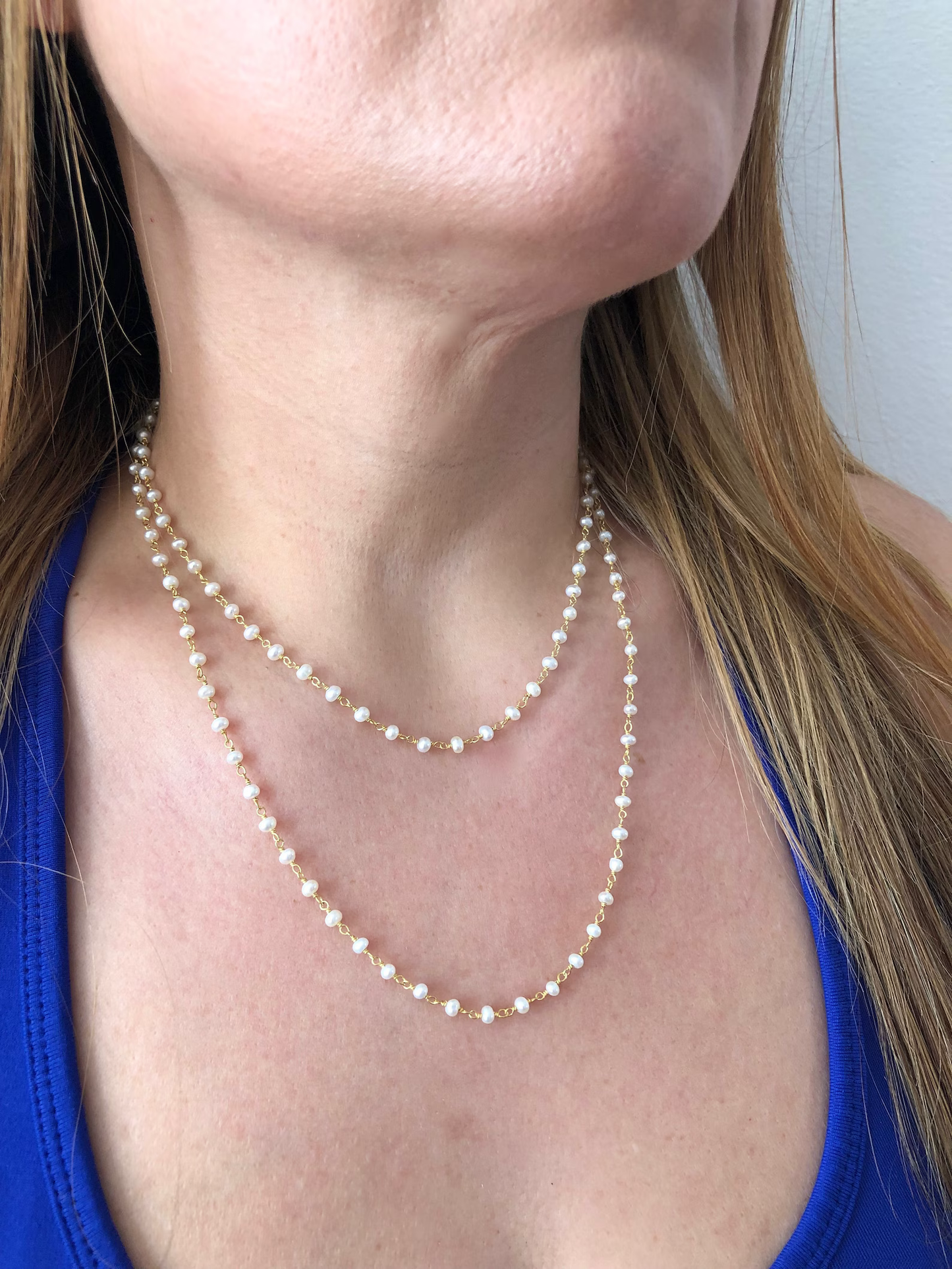 White Pearl Long Beaded Layering Necklace