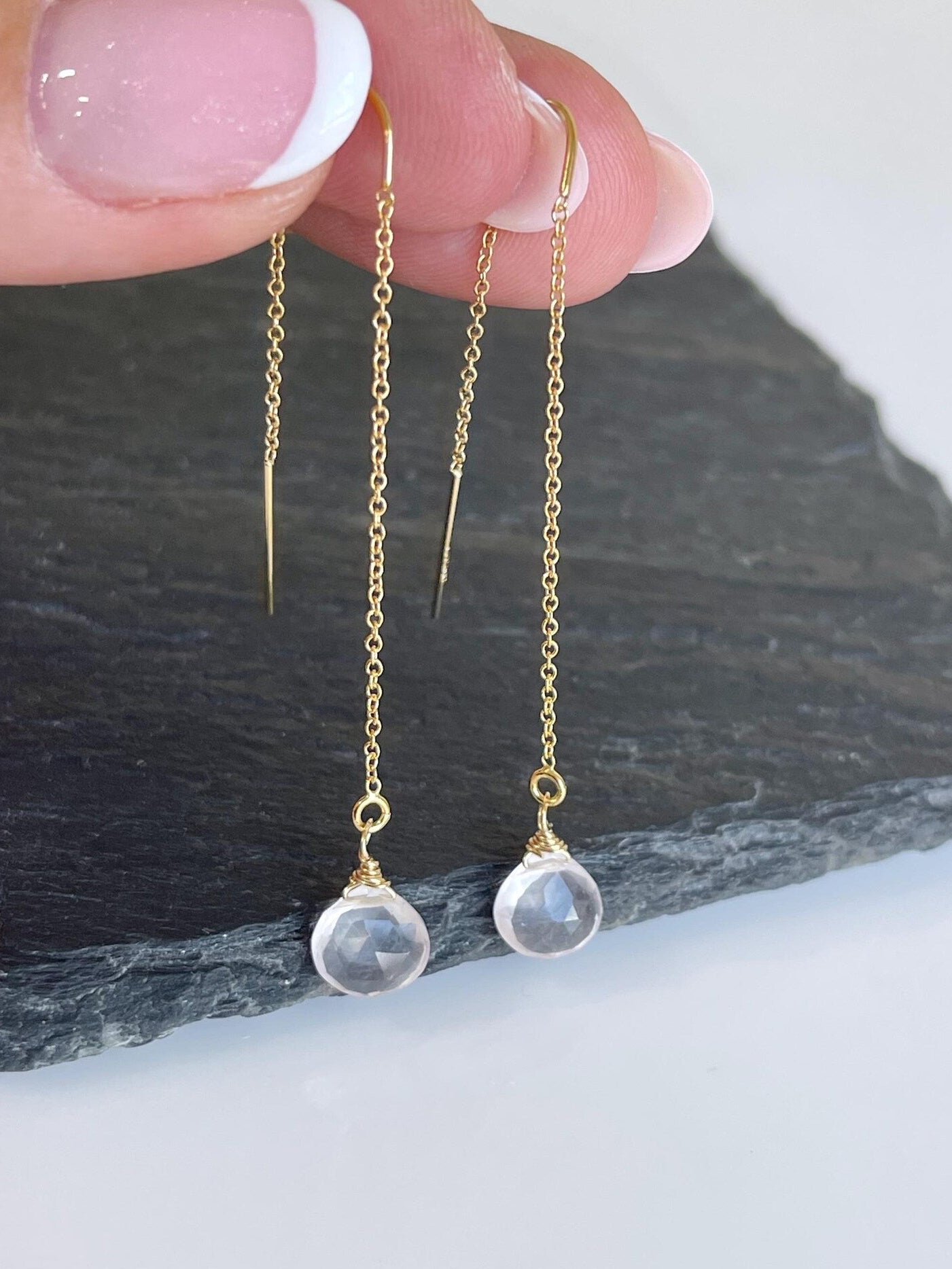 Rose Quartz Threader Earrings