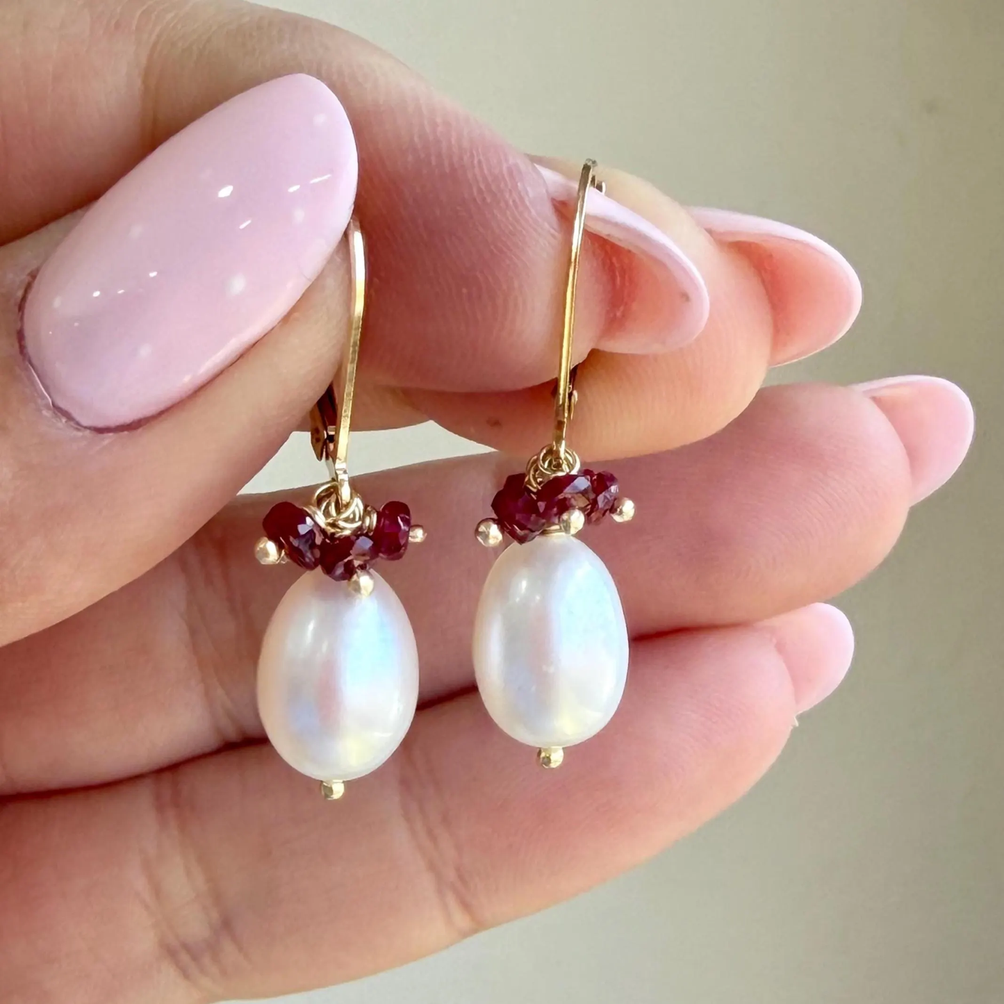 Pearl and Ruby Earrings- June Birthstone