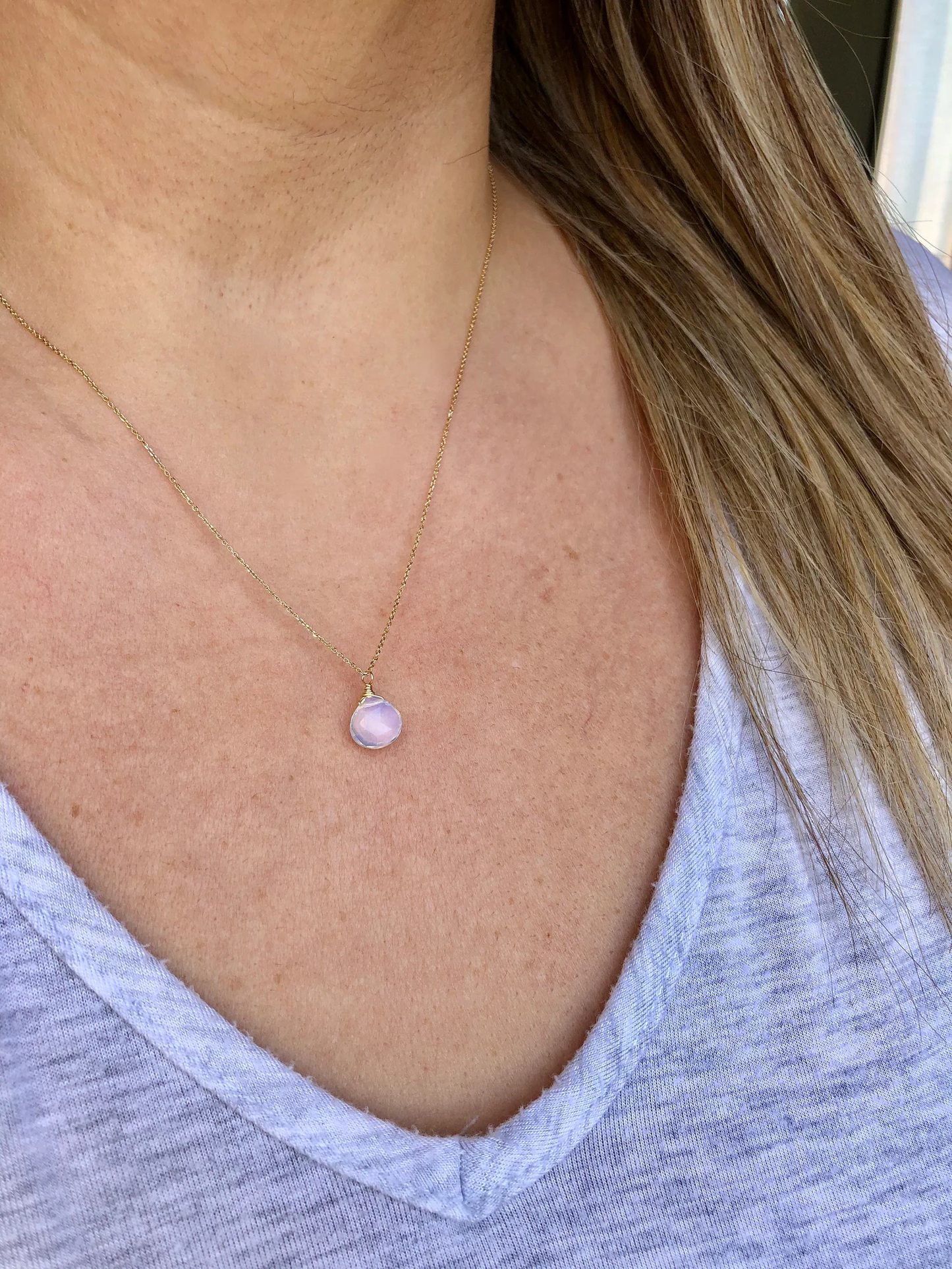 Opalite Teardrop Necklace in Solid 14k Gold
