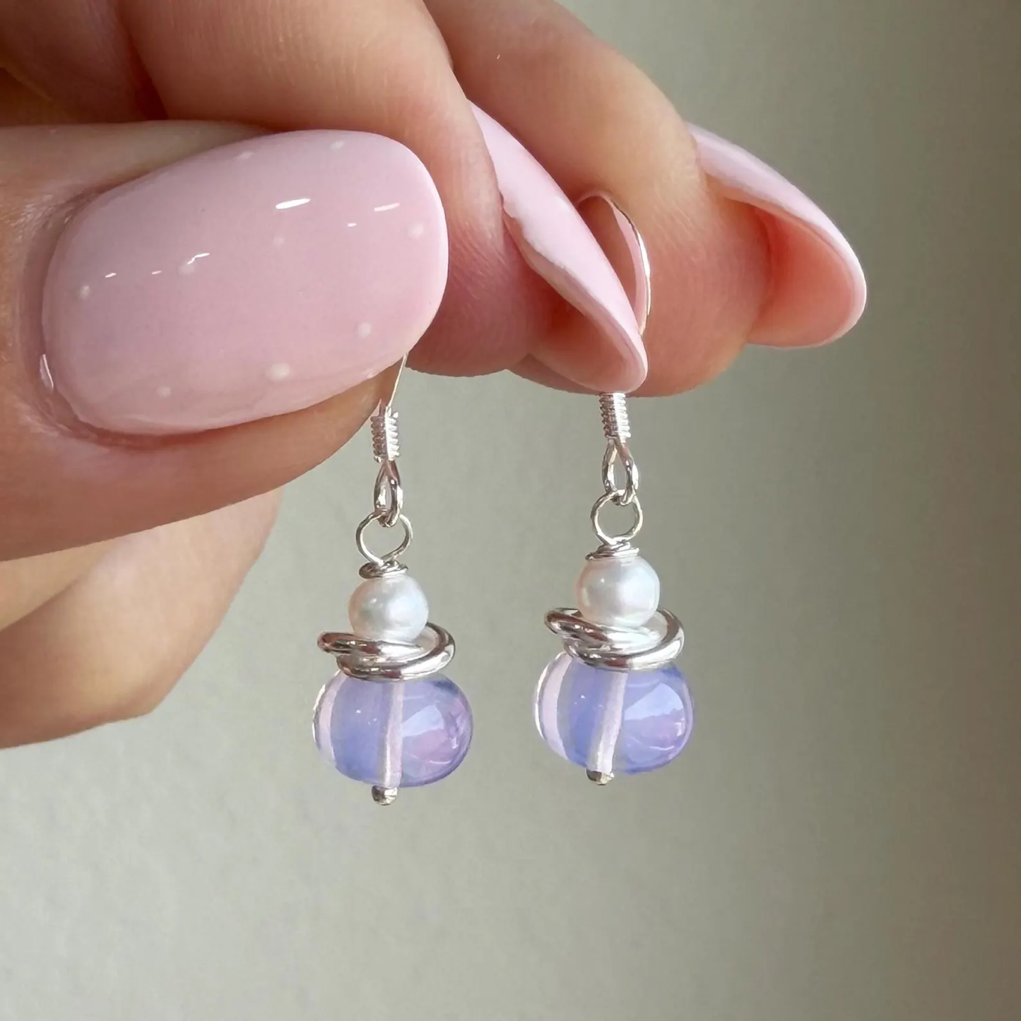 Lavender Quartz and Pearl Earrings