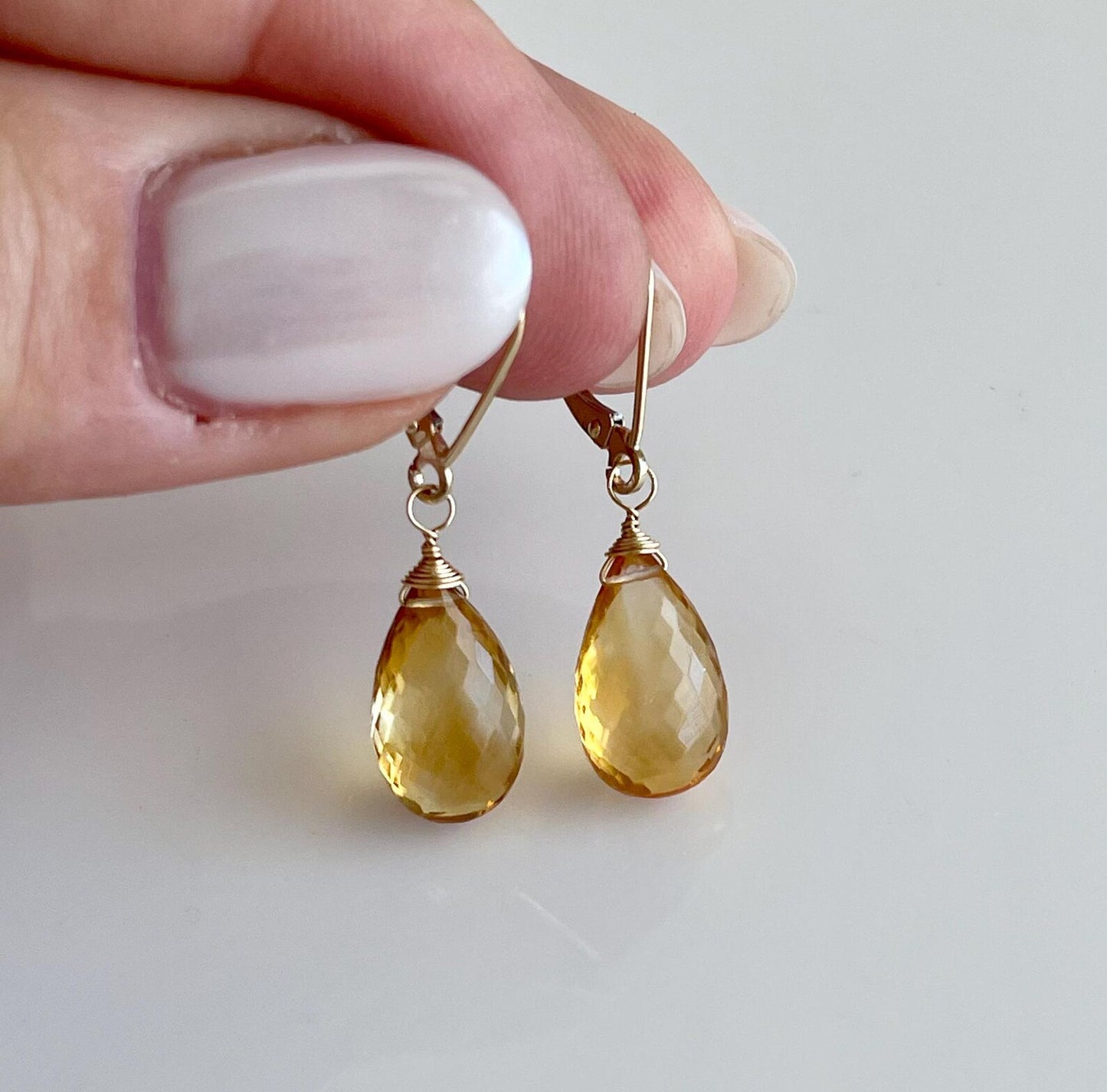 Yellow Topaz Earrings, Solid 14k Gold Teardrop Earrings, November Birthstone