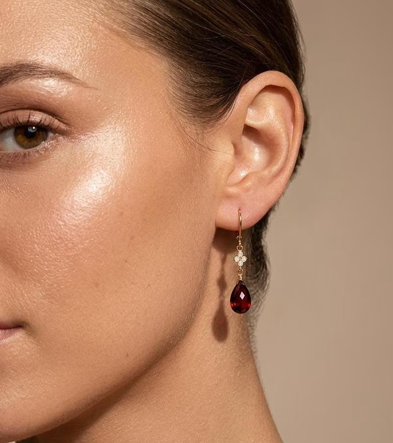 Garnet Teardrop Dangle Earrings