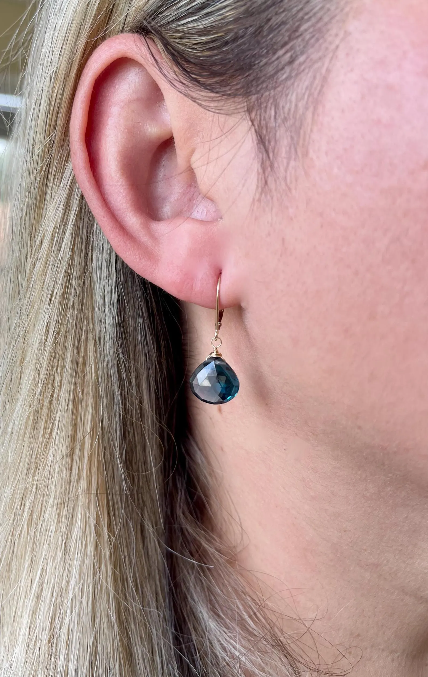 London Blue Topaz Teardrop Earrings- Solid 14k Gold December Birthstone