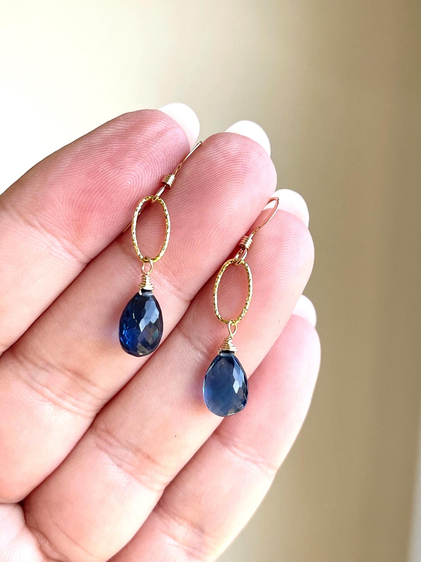Blue Sapphire Teardrop Oval Link Earrings