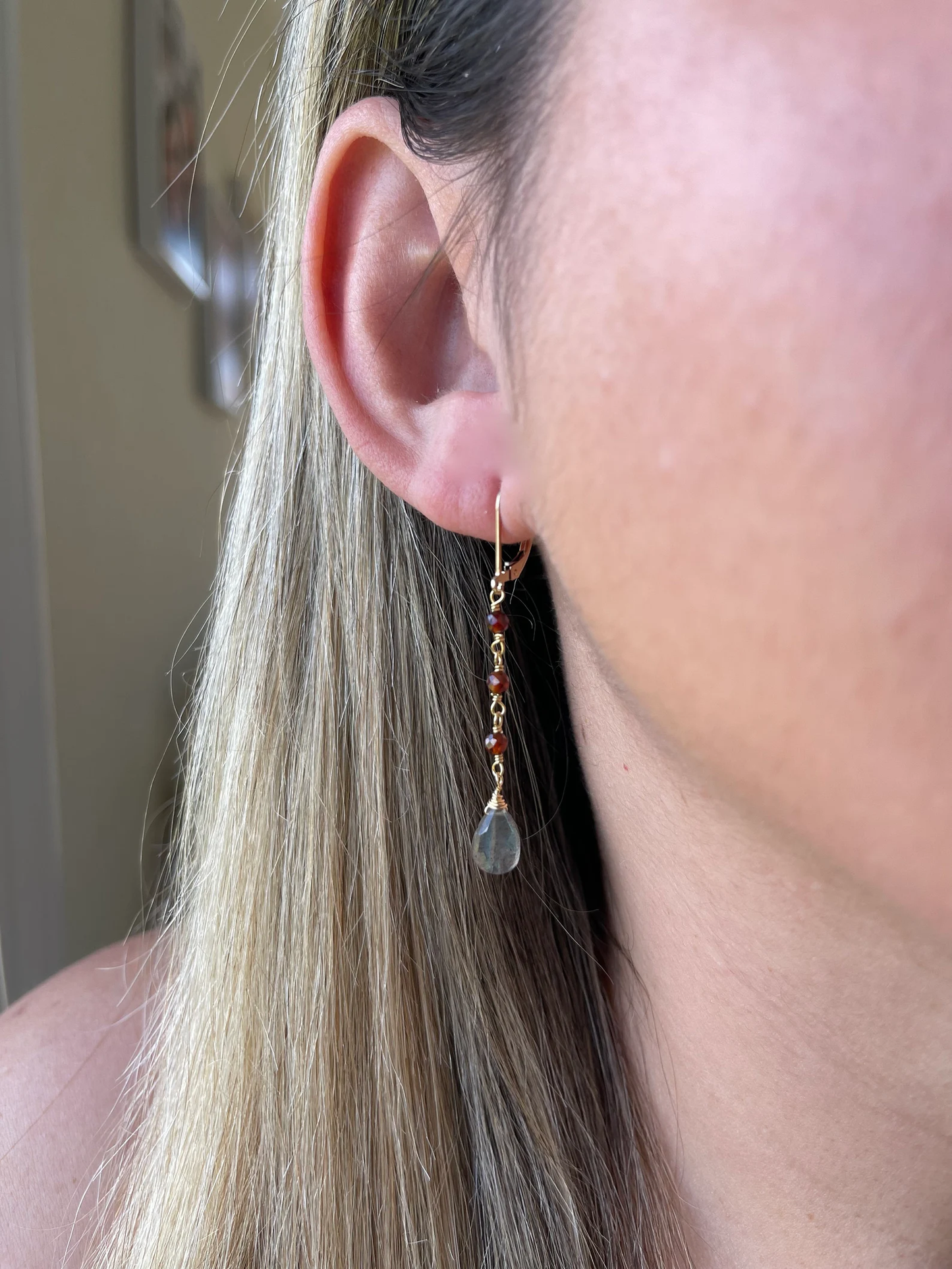 Labradorite and Garnet Wire Wrapped Earrings