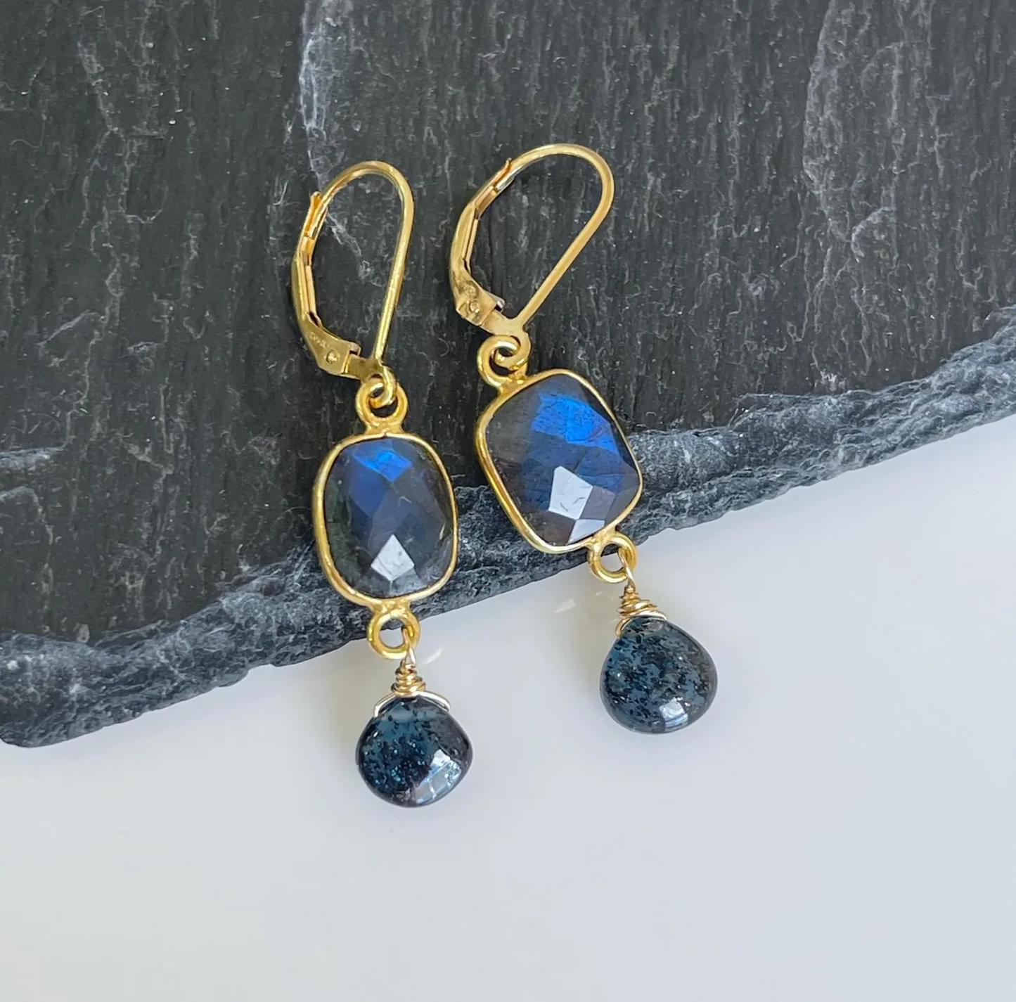 Labradorite and Blue Tourmaline Earrings