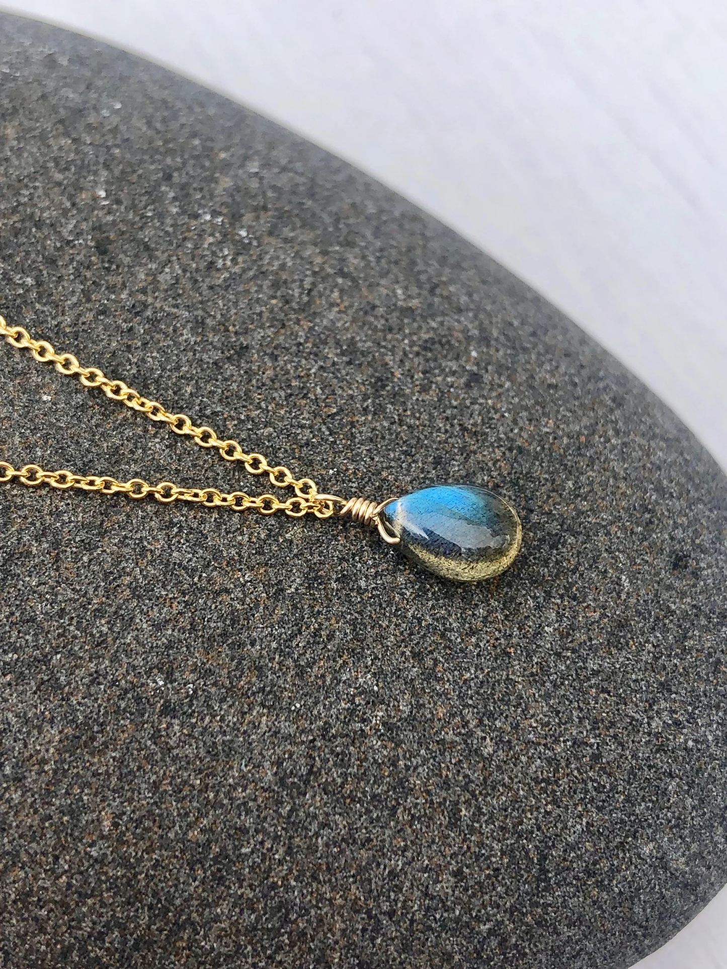 Labradorite Smooth Teardrop Necklace, Blue Flash Drop Jewelry