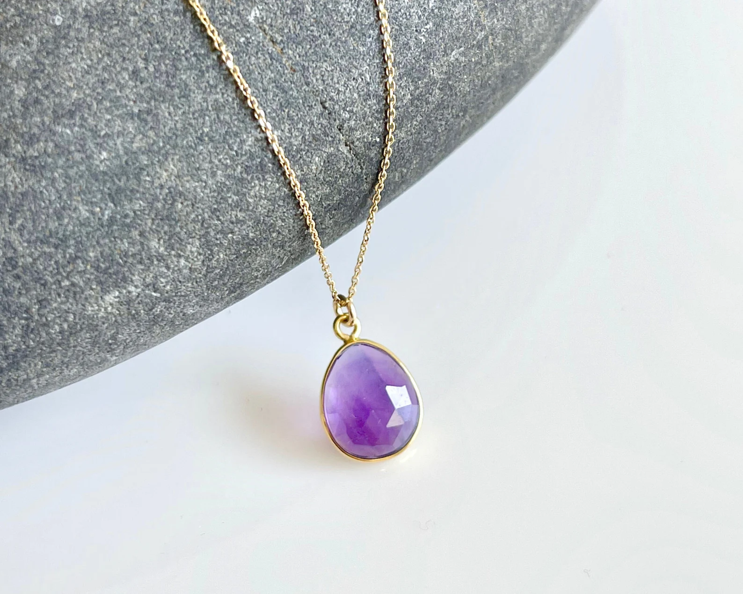 Amethyst Oval Necklace- Solid 14k Gold February Birthstone