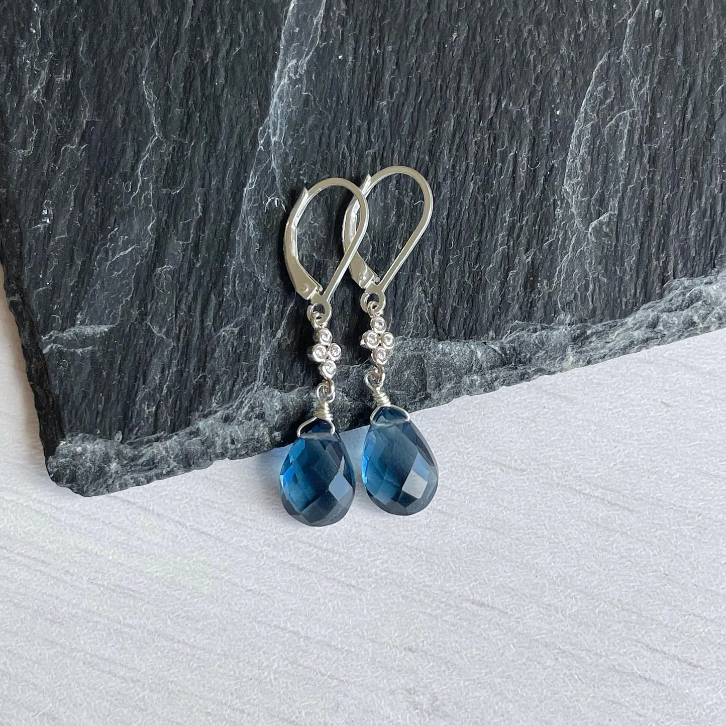 Blue Topaz and White Topaz Teardrop Earrings- December Birthstone