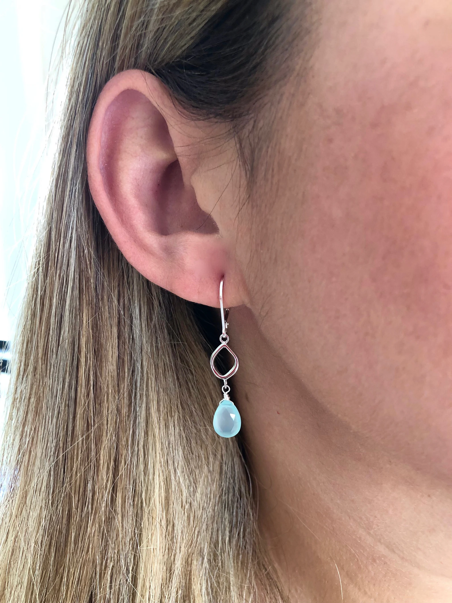 Aqua Chalcedony Teardrop Dangle Earrings