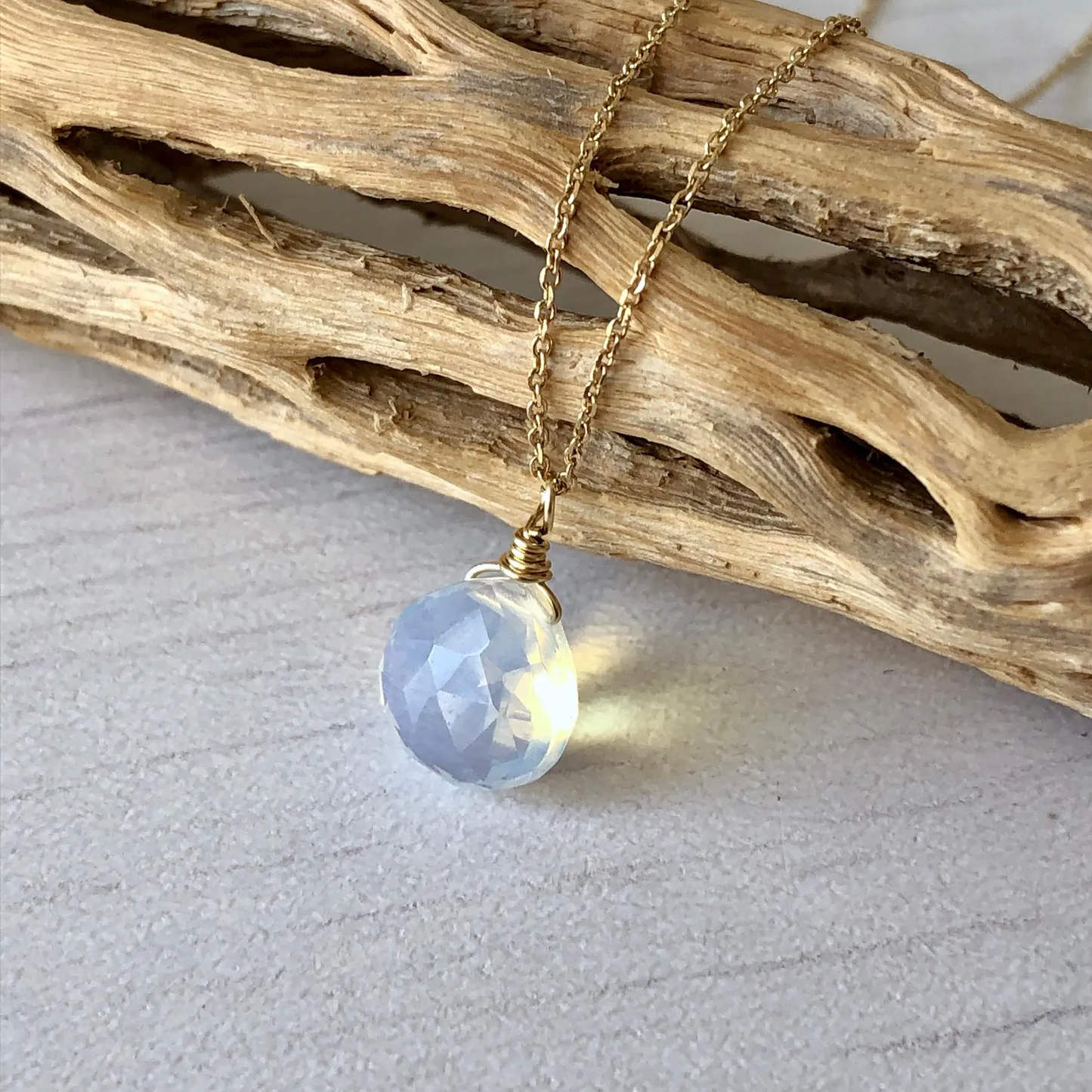 Opalite Teardrop Necklace in Solid 14k Gold