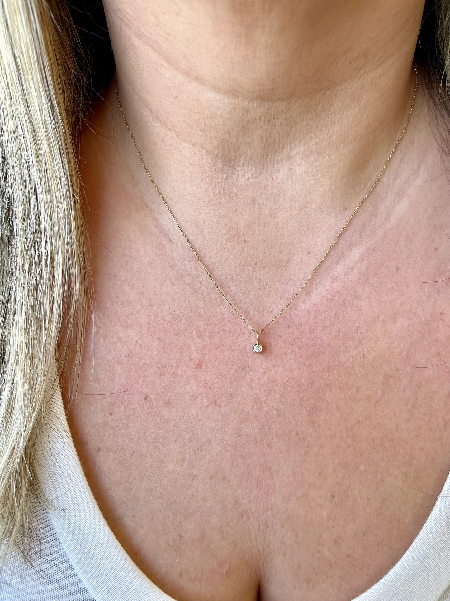Tiny Diamond Minimalist Necklace- Solid 14k Gold