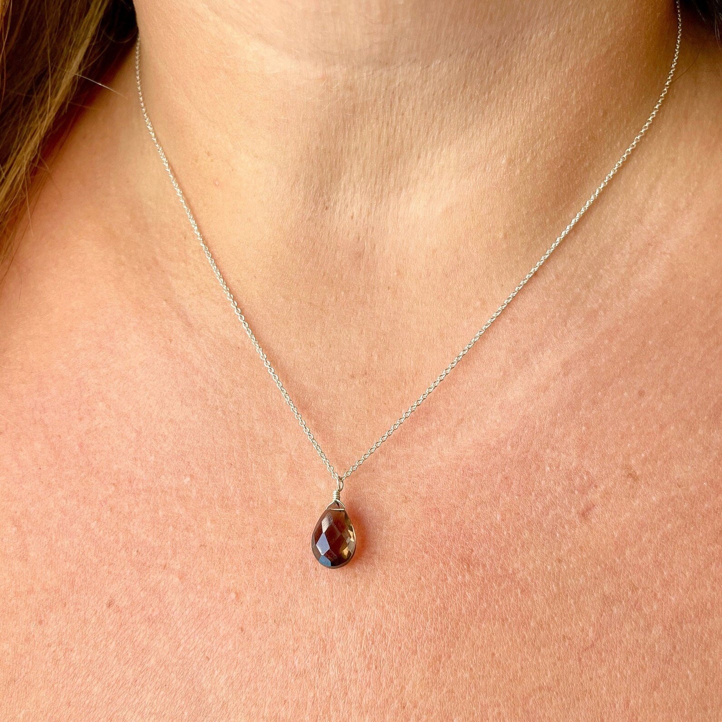 Smokey Topaz Teardrop Necklace