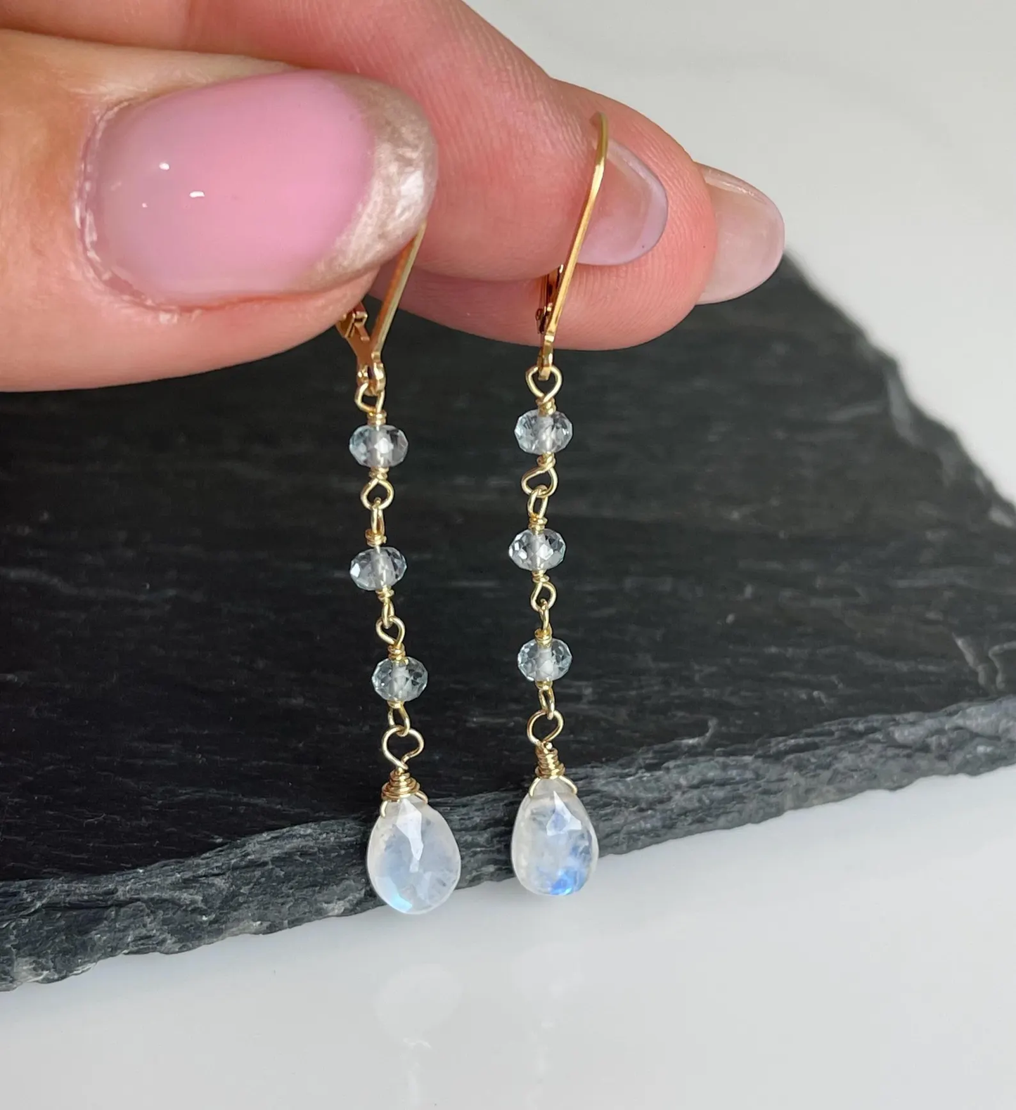 Moonstone and Aquamarine Dangle Earrings