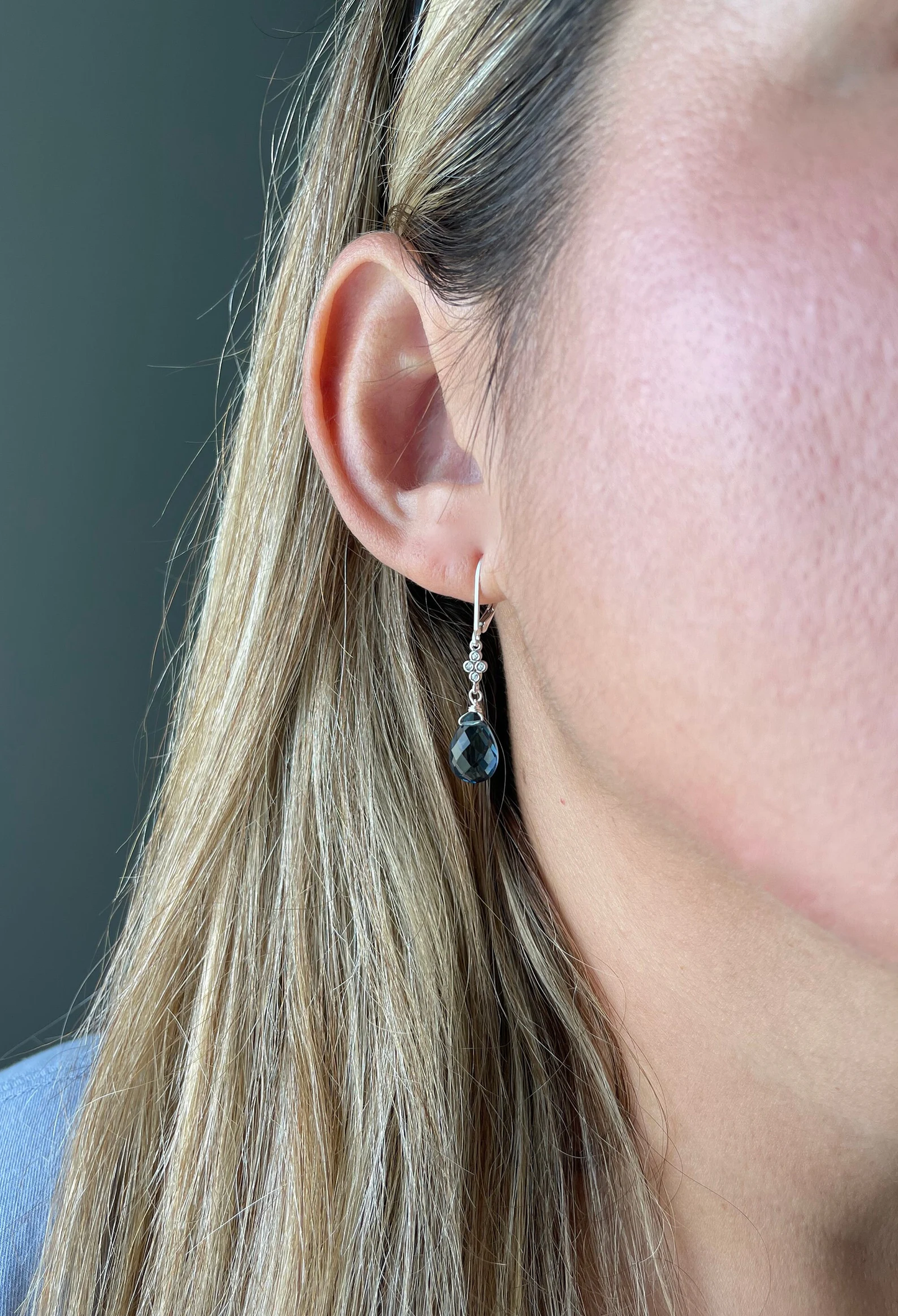 Blue Topaz and White Topaz Teardrop Earrings- December Birthstone