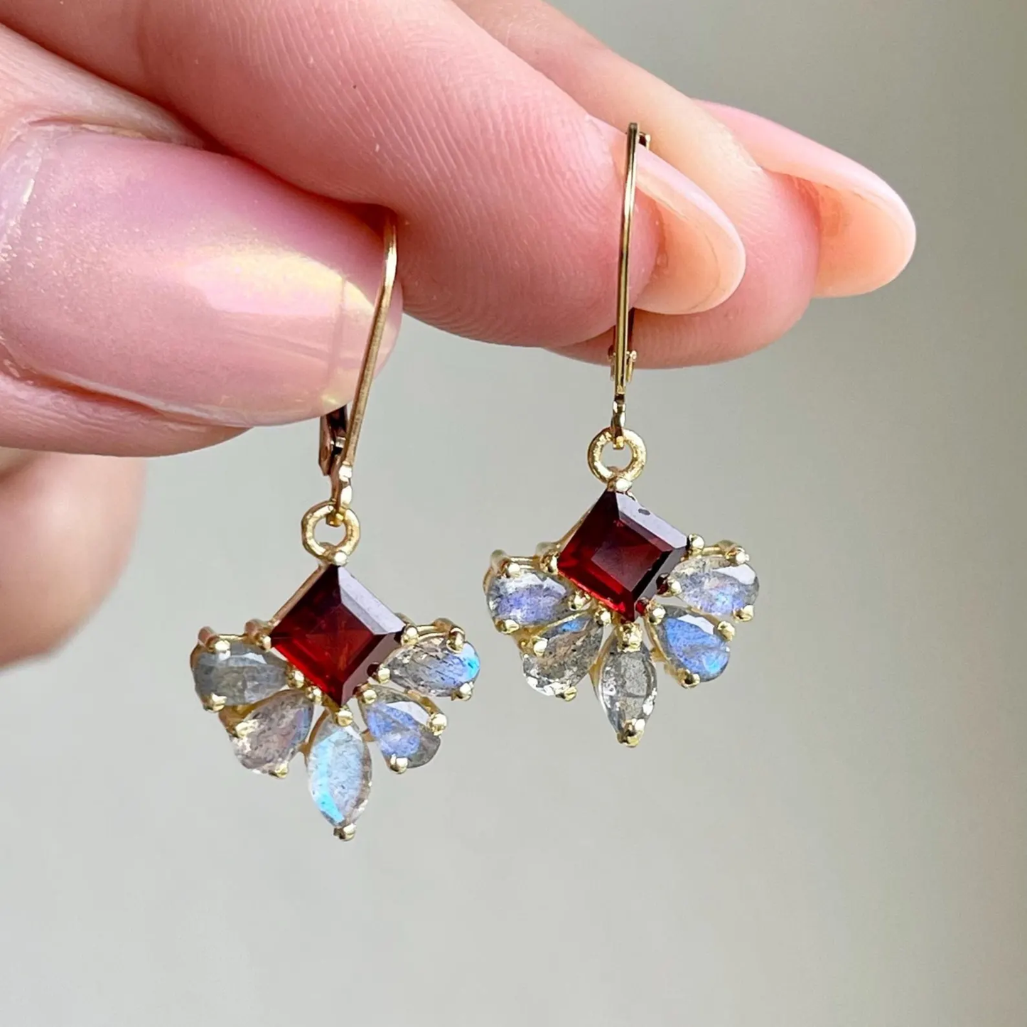 Labradorite and Garnet Flower Earrings