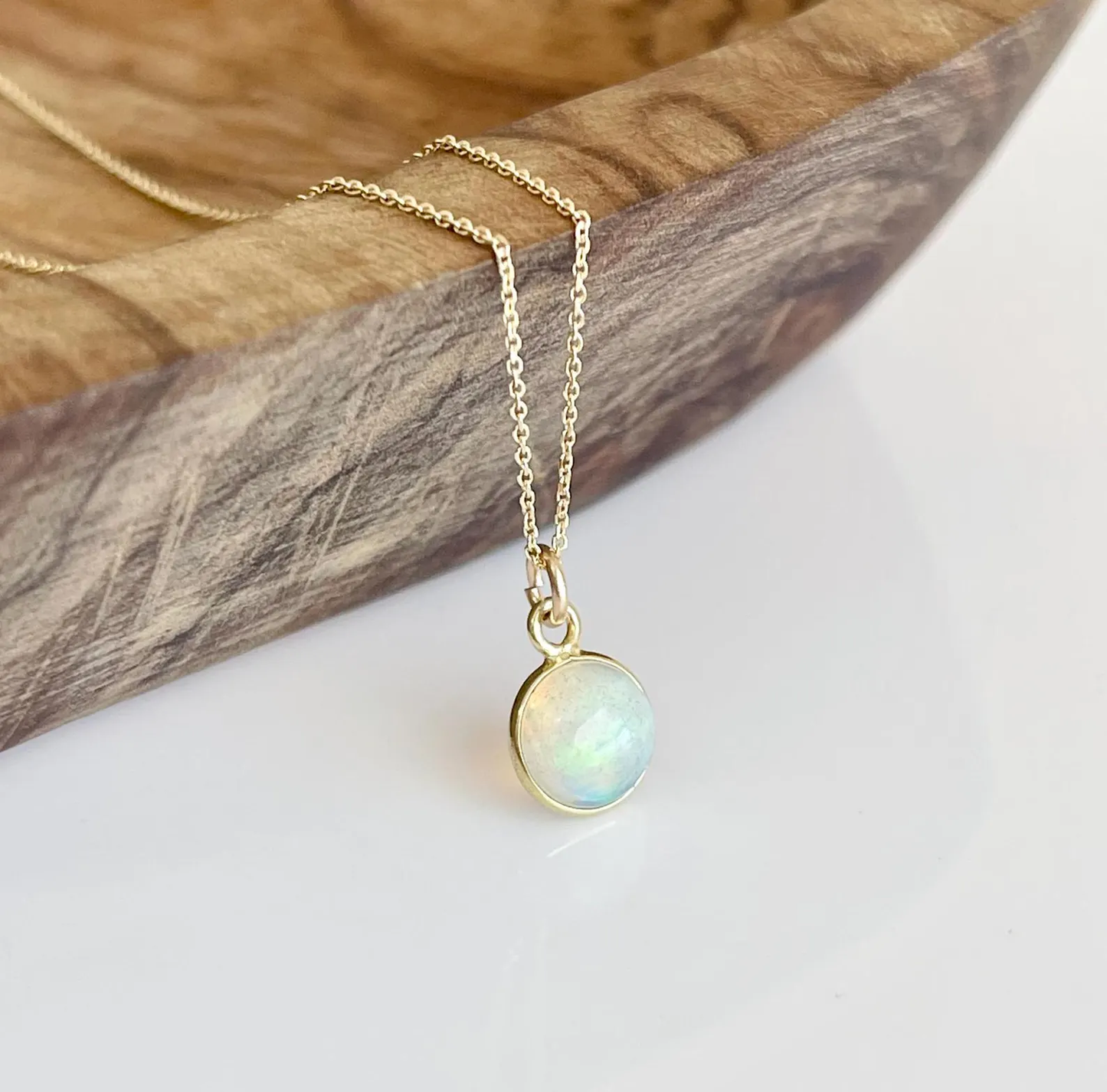 Ethiopian Opal Tiny Dome Necklace -Solid 14k Gold