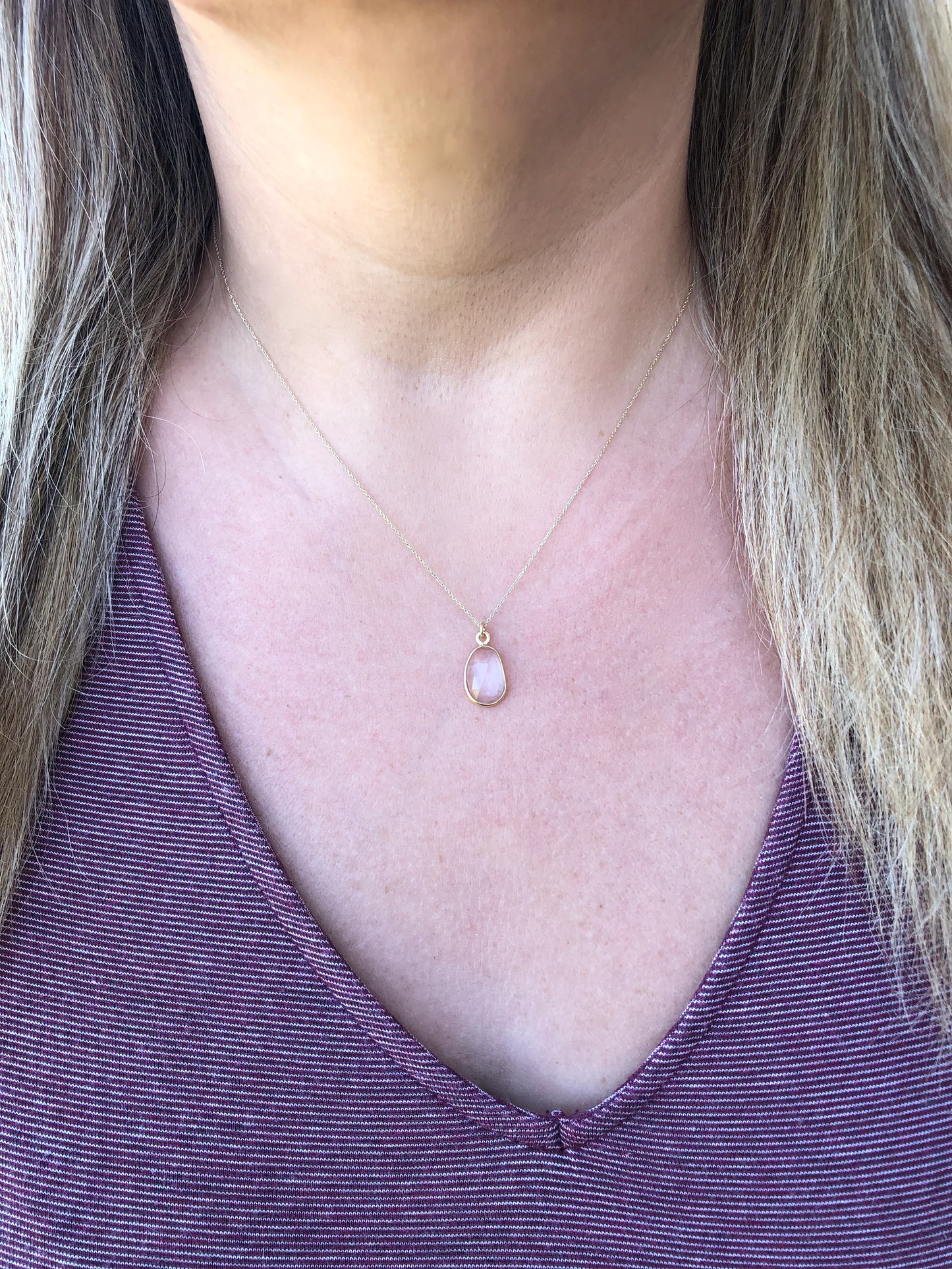 White Topaz Free Form Necklace- Solid 14K Gold April Birthstone