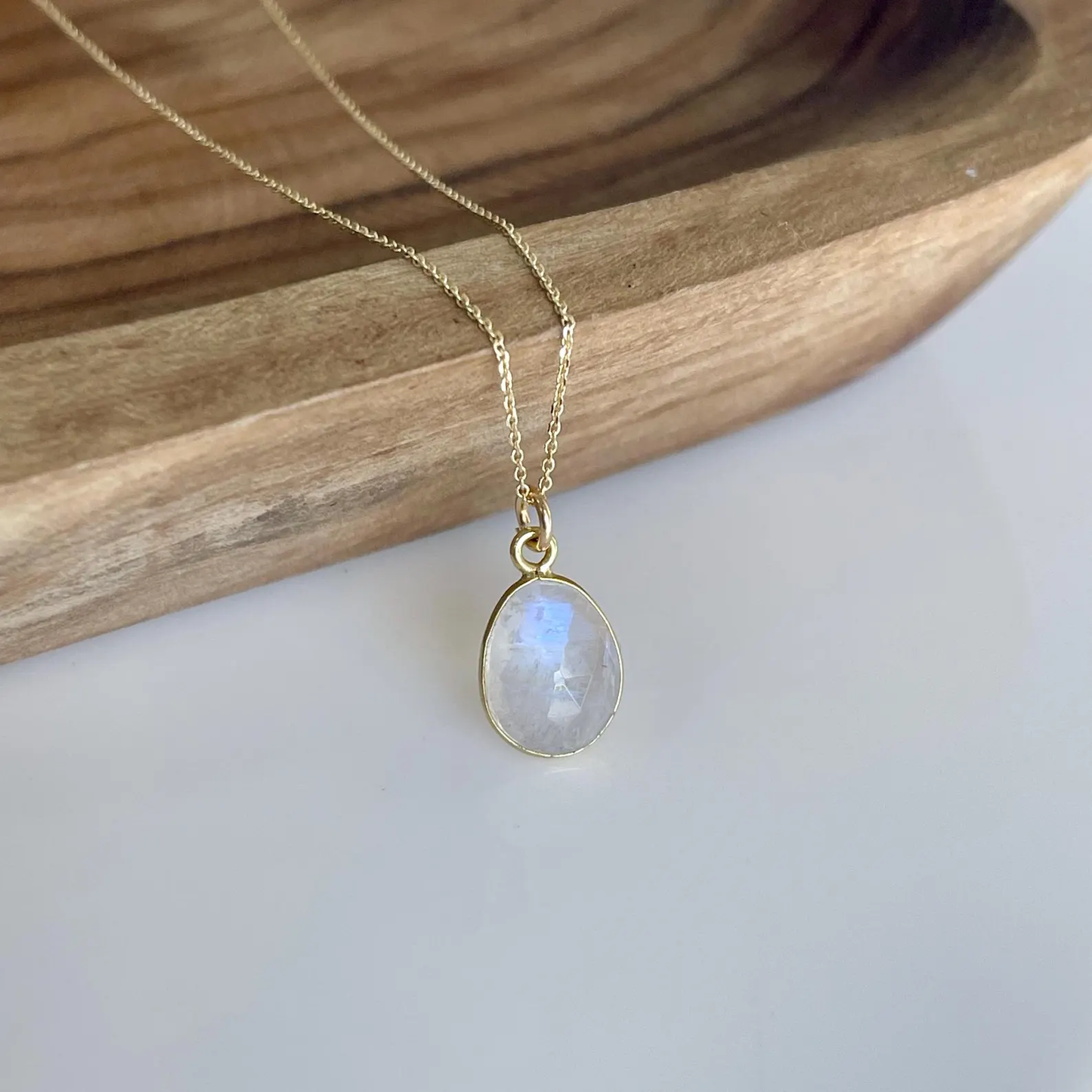 Rainbow Moonstone Necklace, Solid Gold Necklace, 14K Gold, June Birthstone