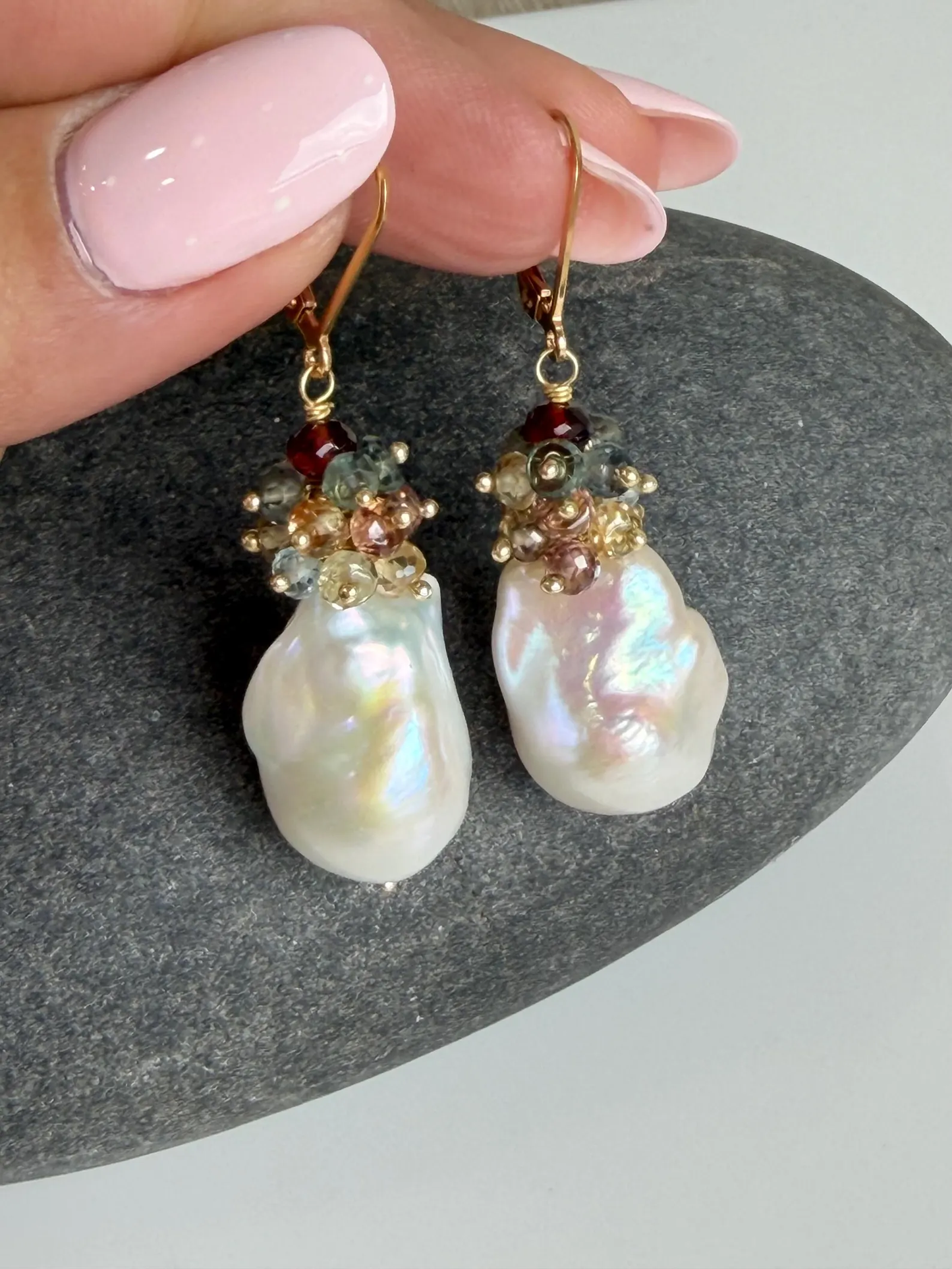 Baroque Pearl and Sapphire Statement Earrings- June Birthstone