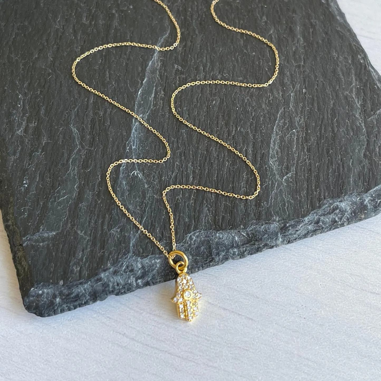 Hamsa Diamond Necklace- Solid 14k Gold
