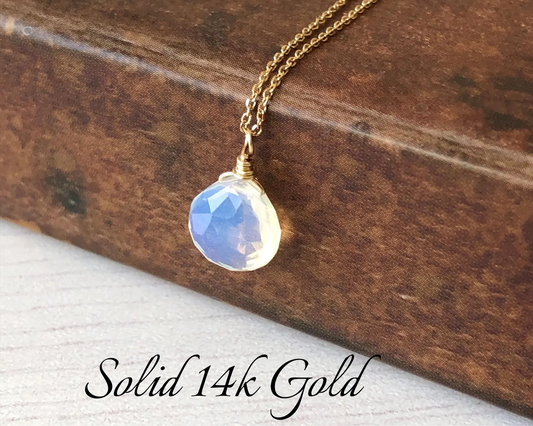 Opalite Teardrop Necklace in Solid 14k Gold