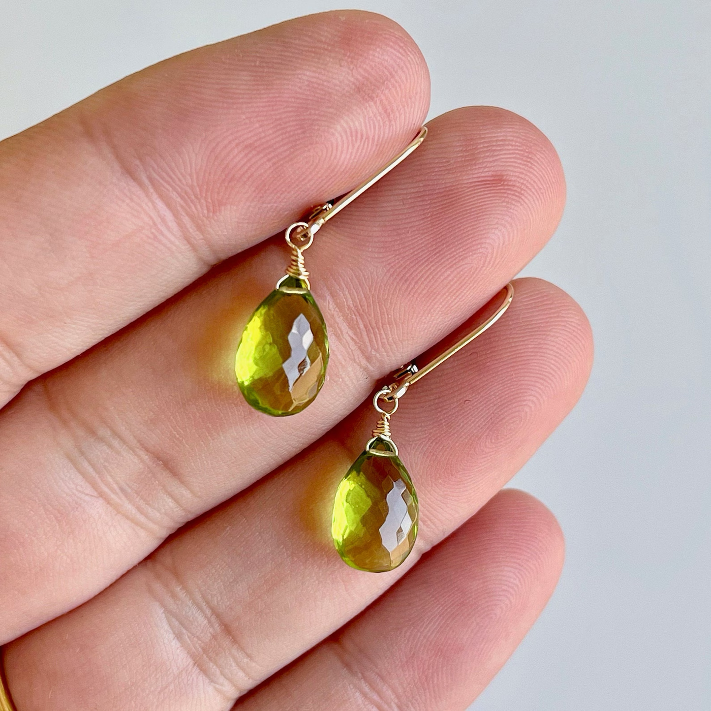 Peridot Teardrop Earrings- Solid 14k Gold August Birthstone