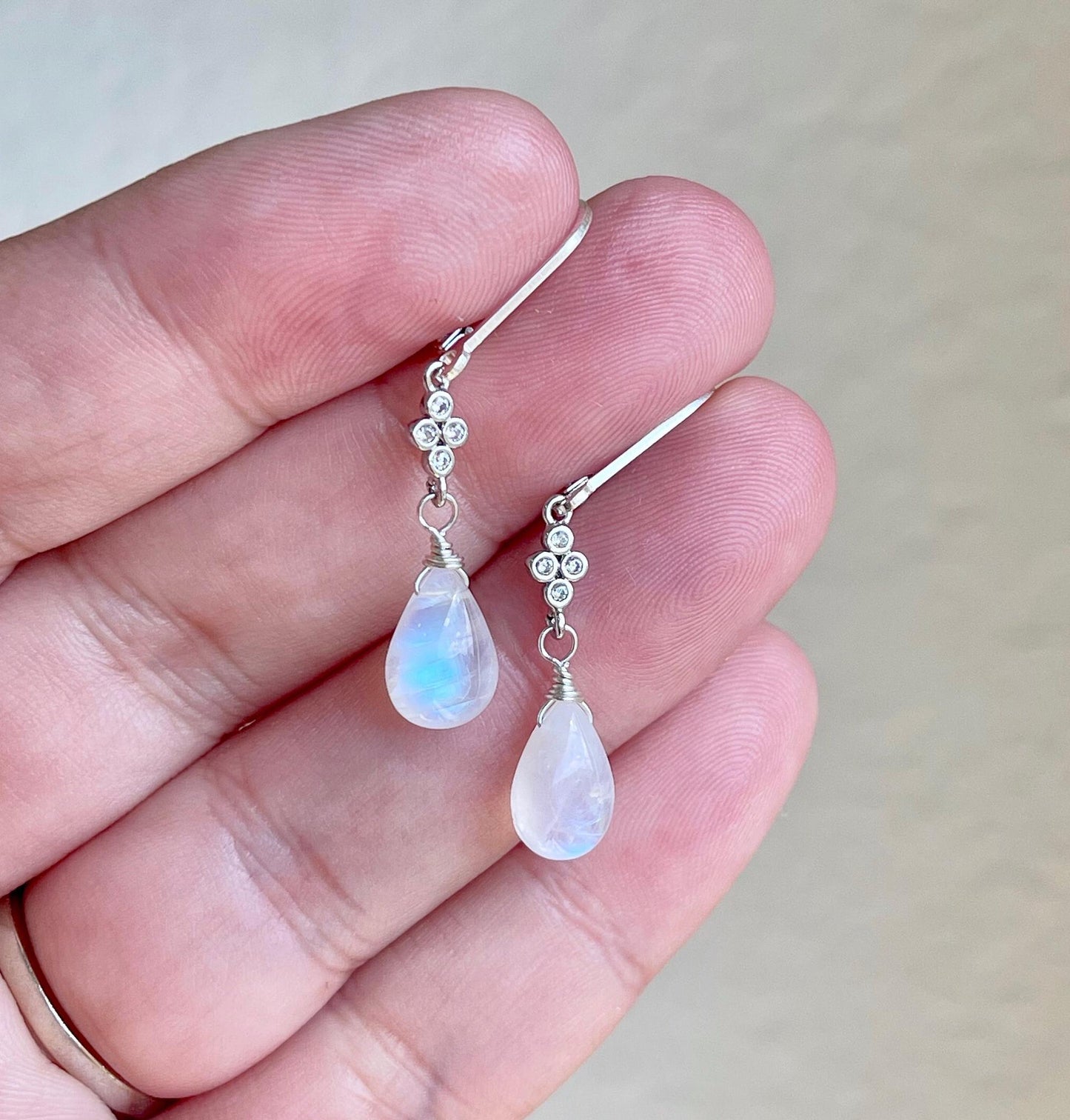 Rainbow Moonstone Teardrop Earrings