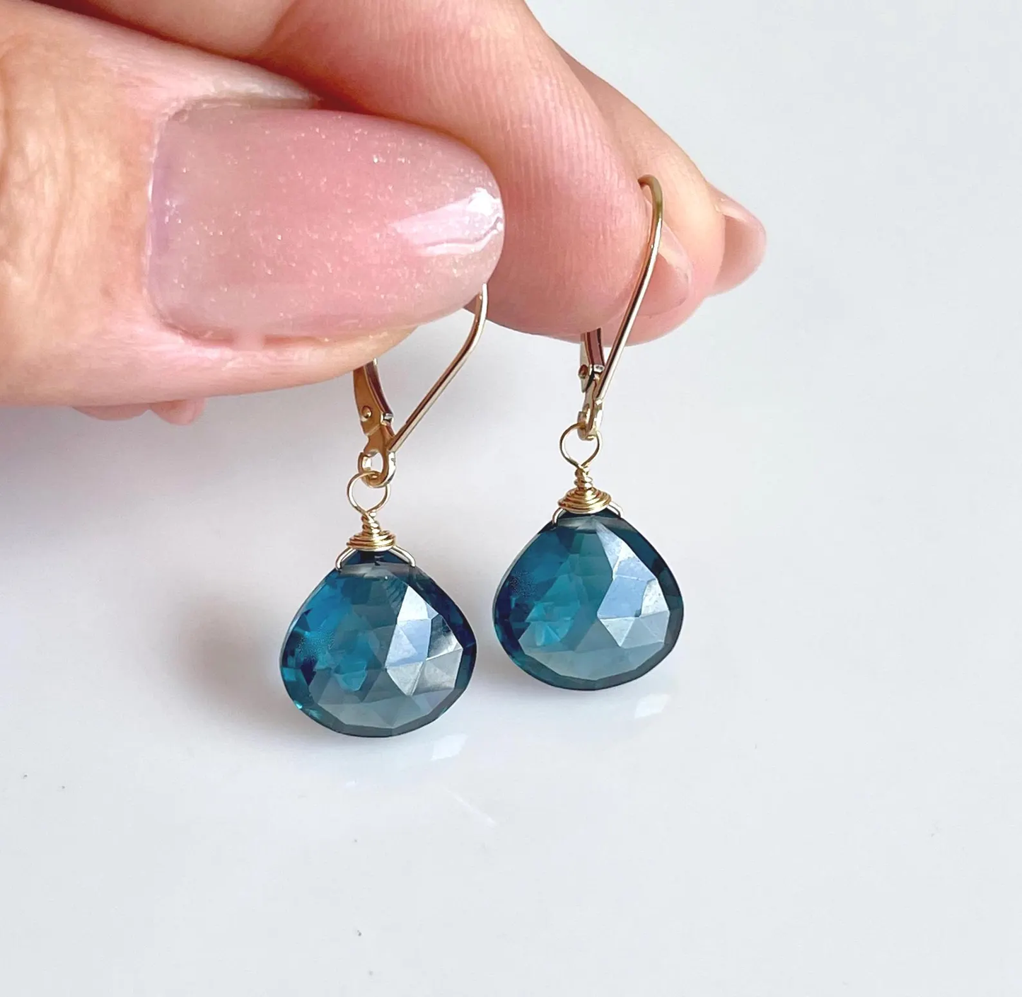 London Blue Topaz Teardrop Earrings- Solid 14k Gold December Birthstone