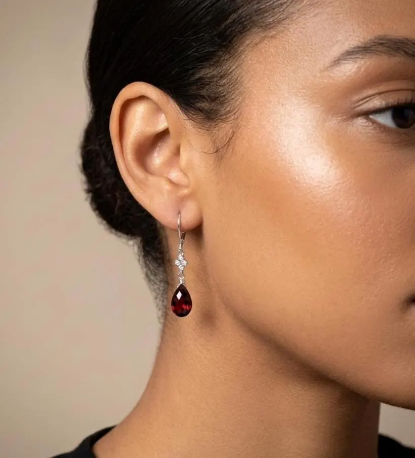 Garnet Teardrop Dangle Earrings