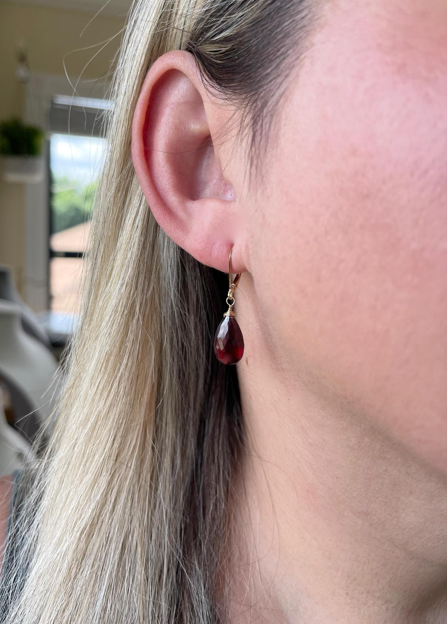 Garnet Teardrop Earrings- Solid 14k Gold