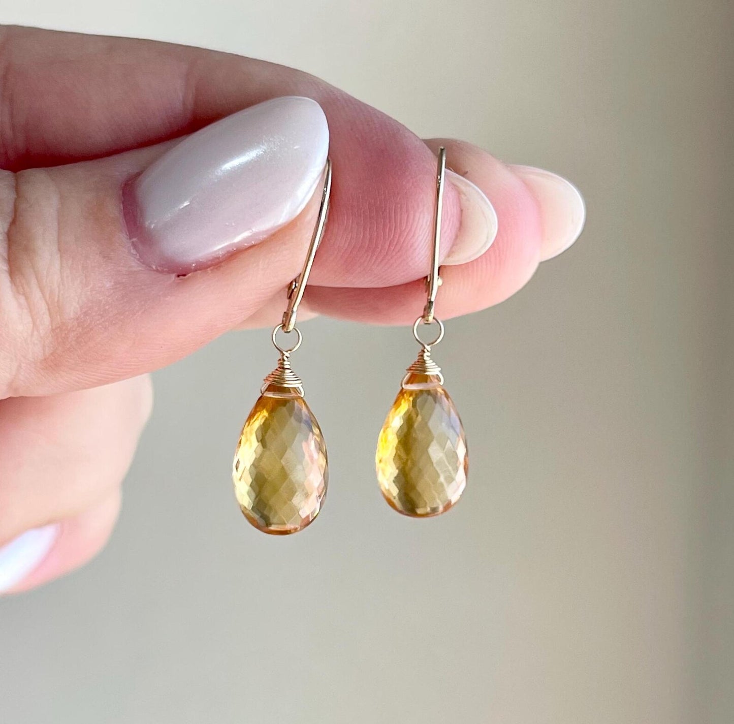Yellow Topaz Earrings, Solid 14k Gold Teardrop Earrings, November Birthstone